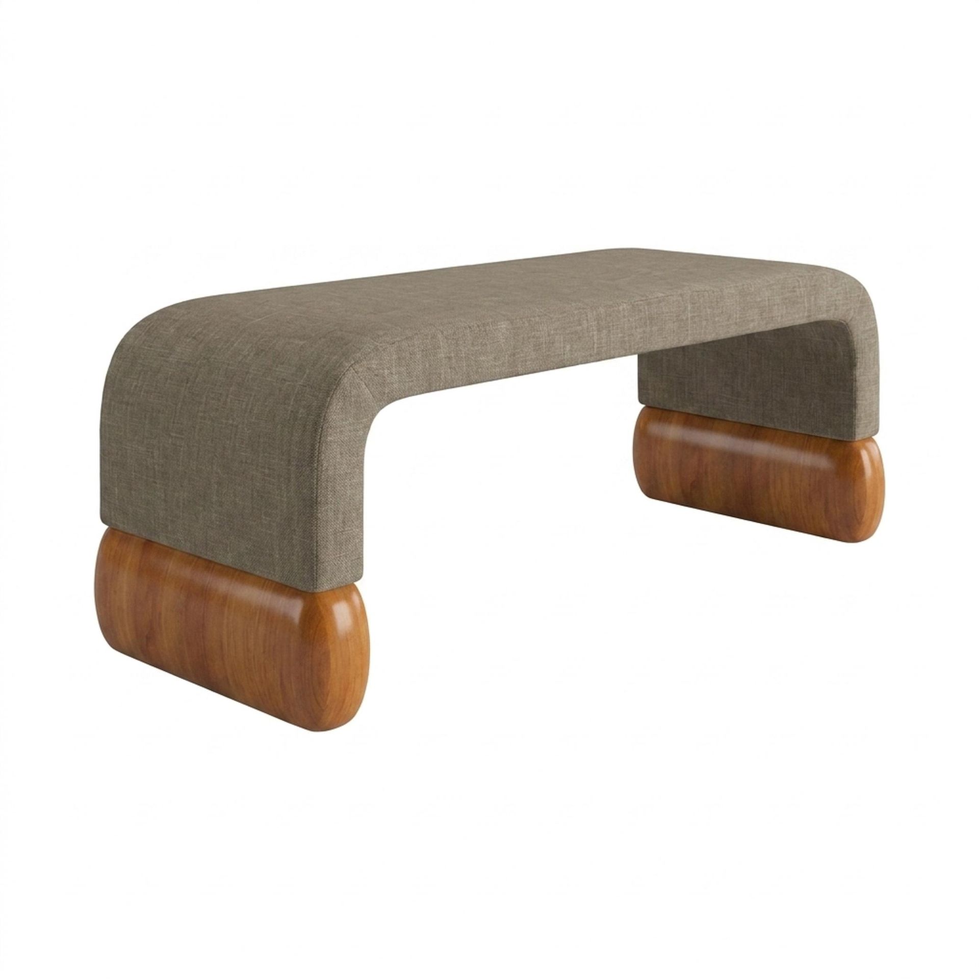 Hayden Home Premium Curved Comfort Bench, Warm Cedar Legs, Premium Dusky Biege Upholstery
