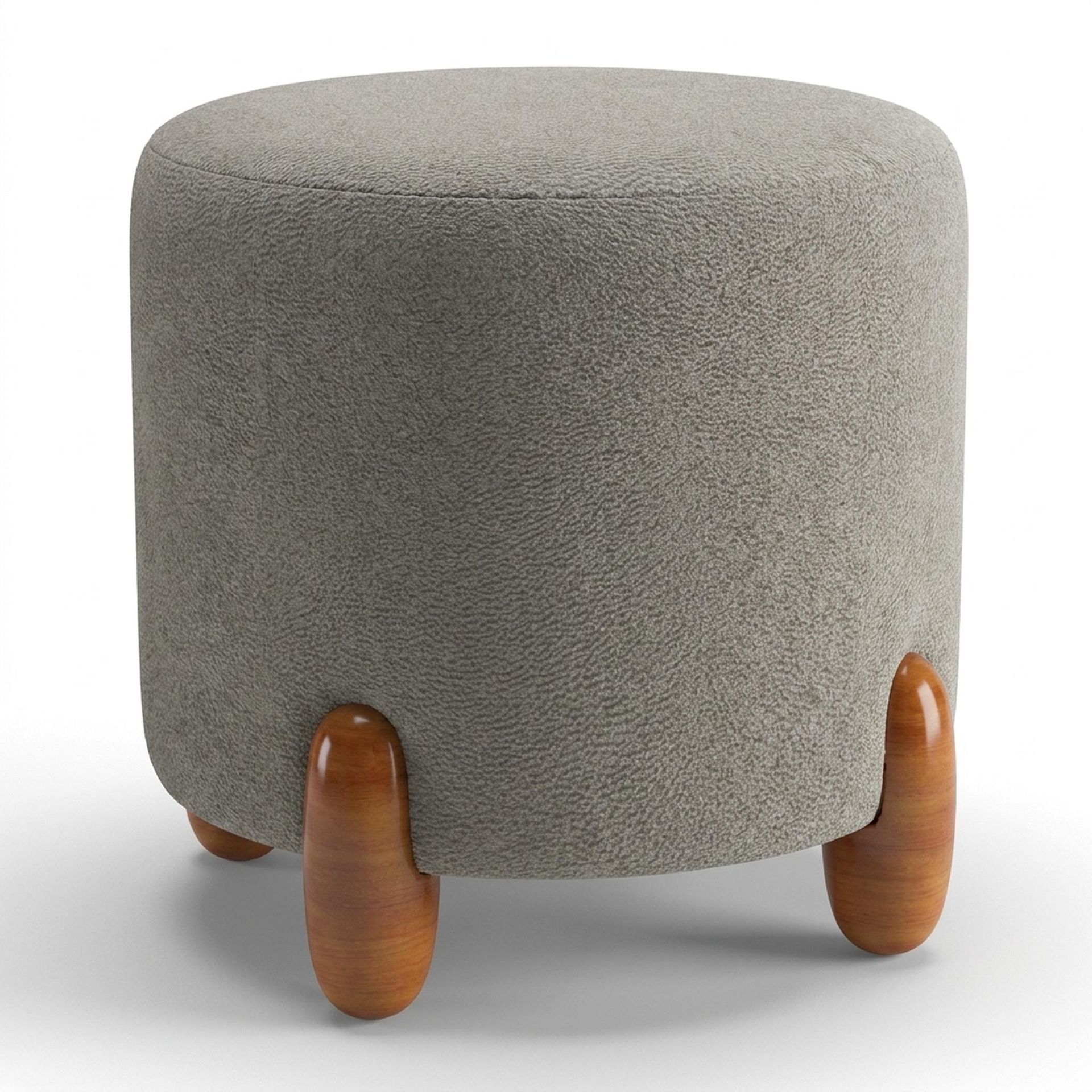 Hayden Home Premium Curved Triad Pouf, Warm Cedar Legs, Essential Bone Upholstery