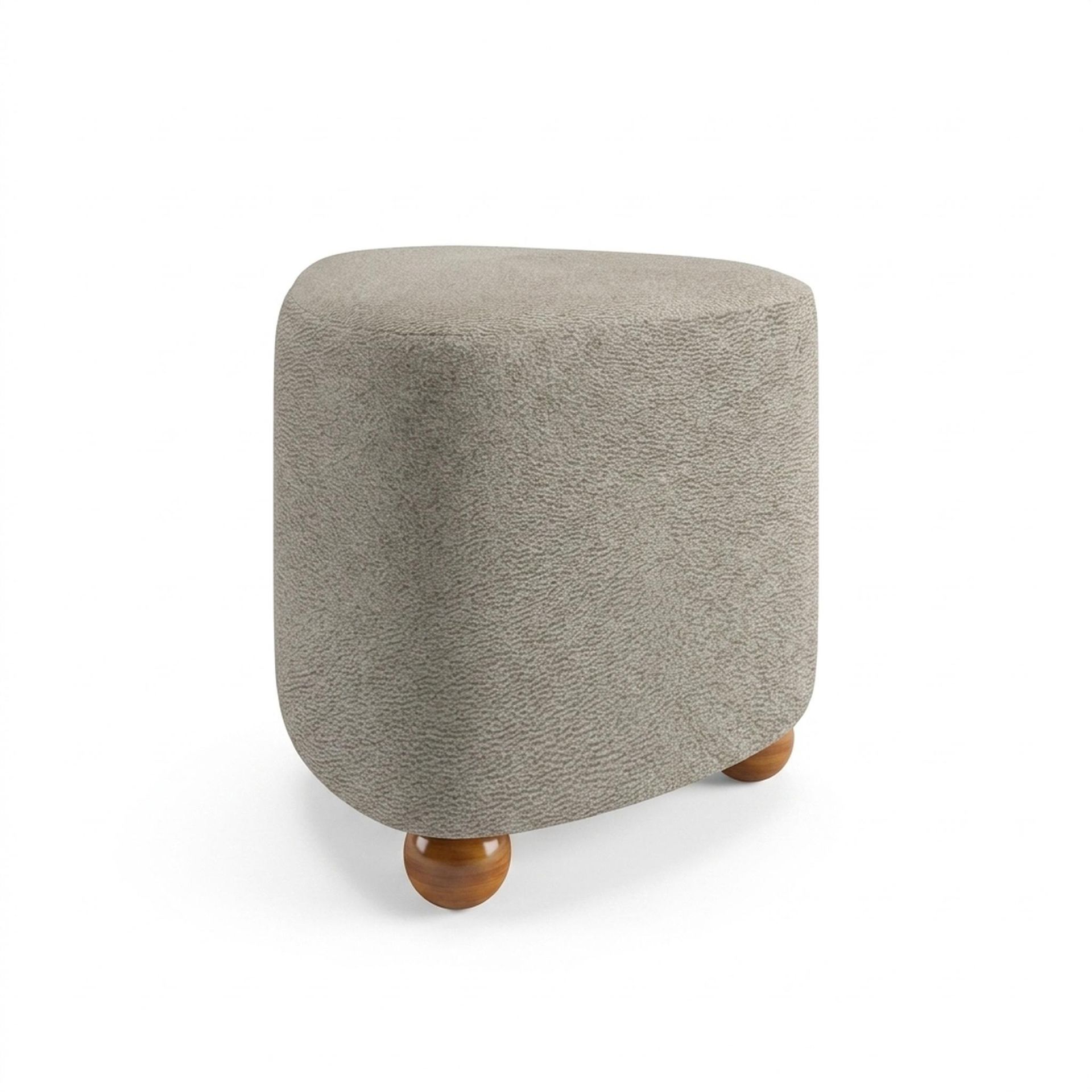 Hayden Home Premium Curved Triad Pouf, Warm Cedar Legs, Essential Bone Upholstery