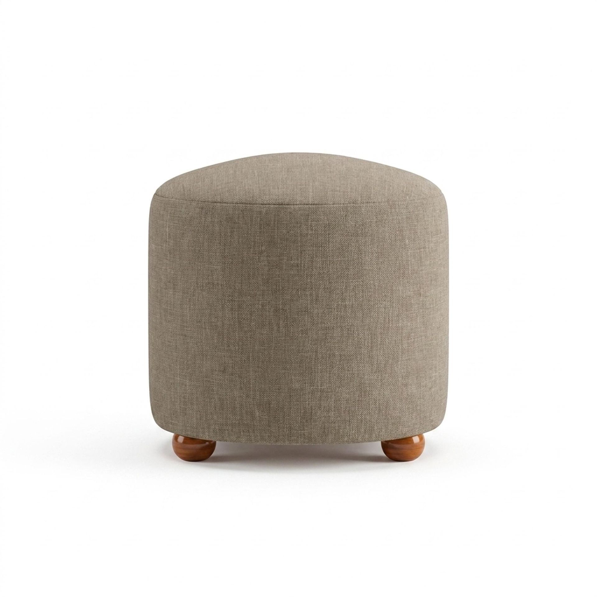 Hayden Home Premium Curved Triad Pouf, Warm Cedar Legs, Premium Dusky Biege Upholstery