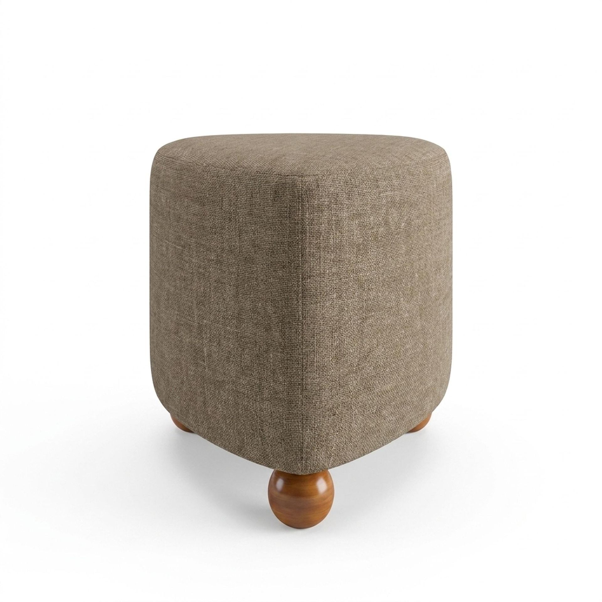 Hayden Home Premium Curved Triad Pouf, Warm Cedar Legs, Premium Dusky Biege Upholstery
