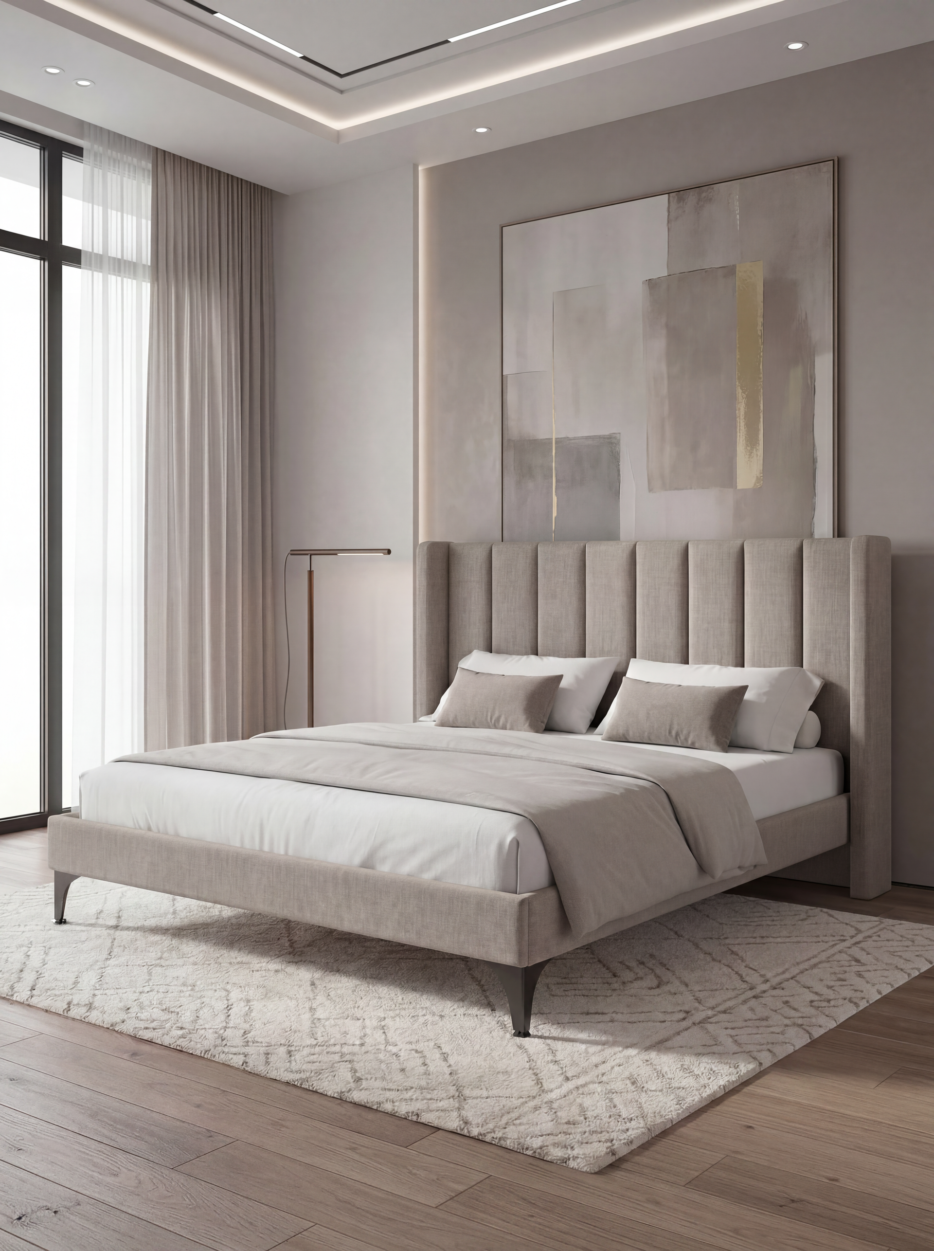 Hayden Home Premium Groove San Francisco Luxeline Upholstered Bed, , King Size, , Essential Chestnut Brown Upholstery