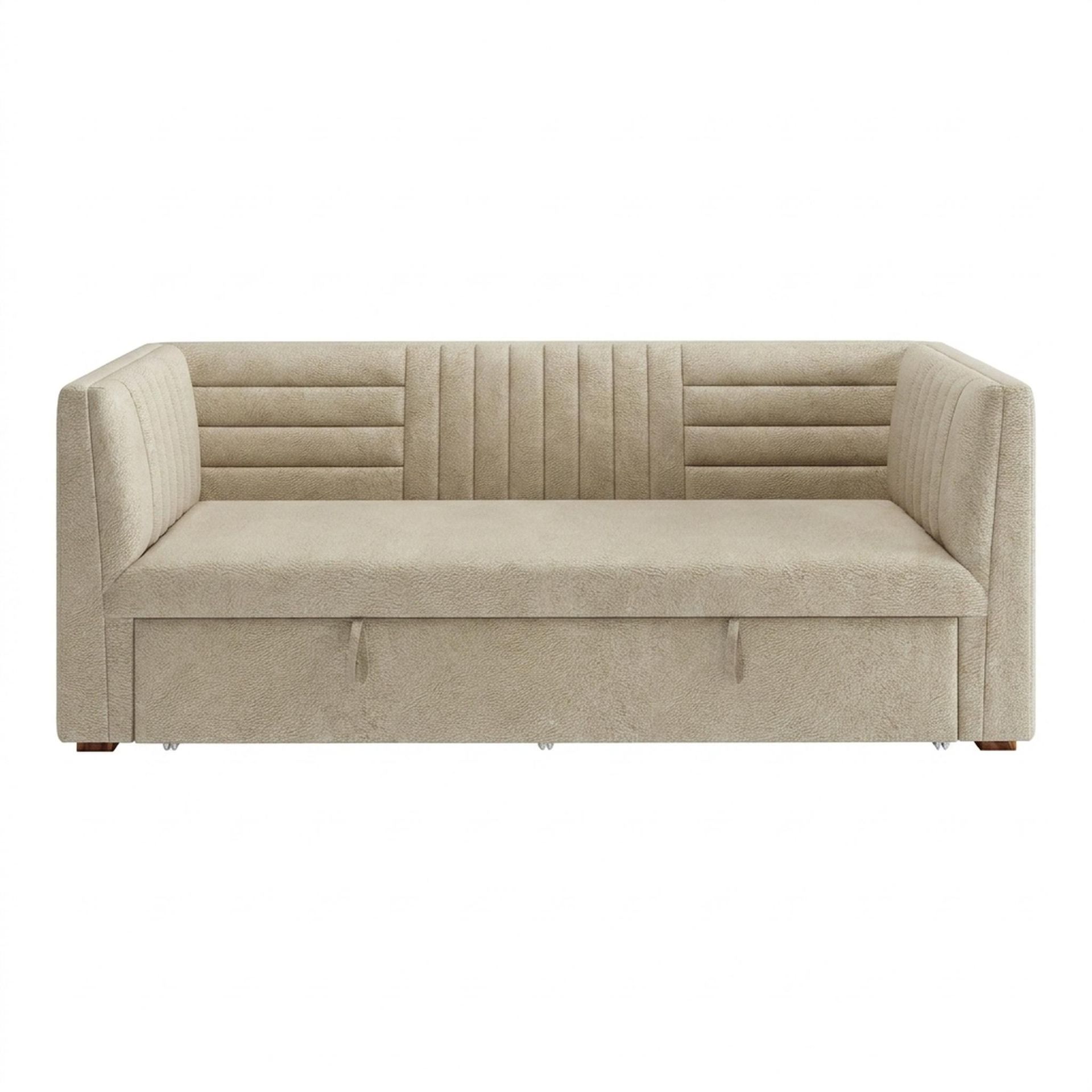 Hayden Home Premium Grove Gather Sofa Bed, Warm Cedar Legs, Essential Sand Upholstery