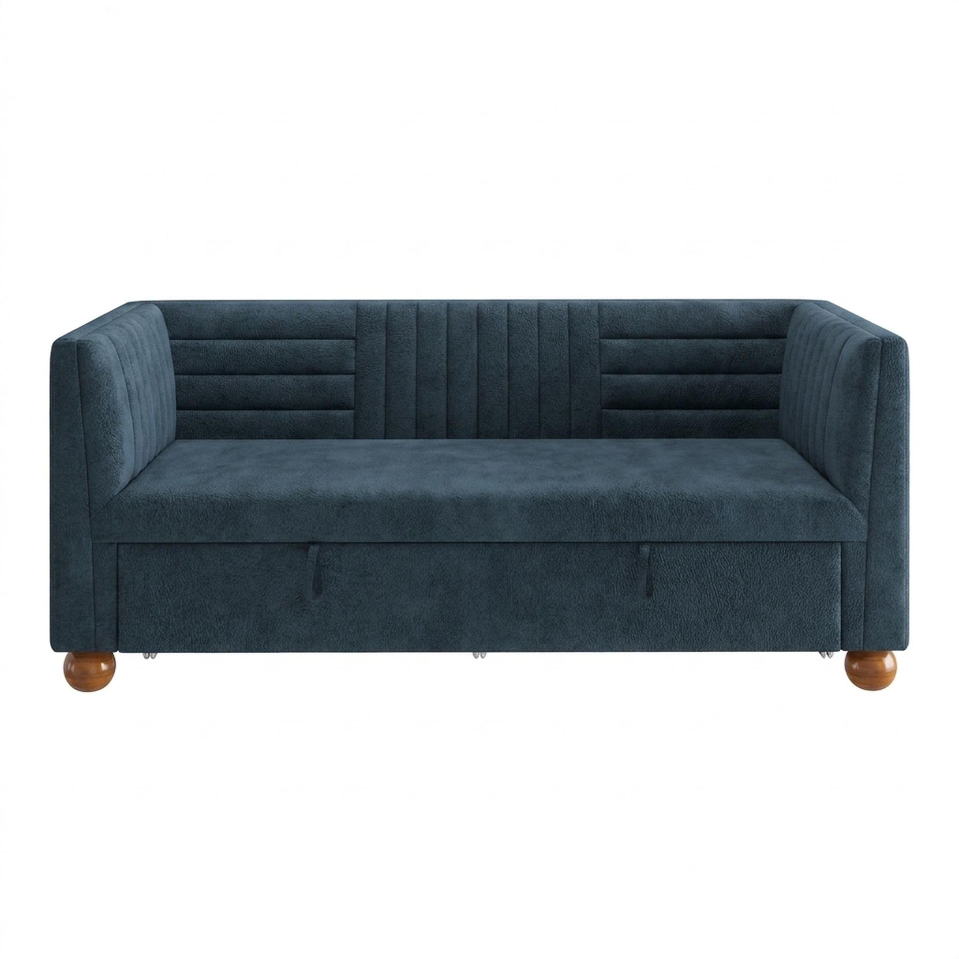 Hayden Home Premium Grove Gather Sofa Bed, Warm Cedar Legs, Essential Vintage Blue Upholstery