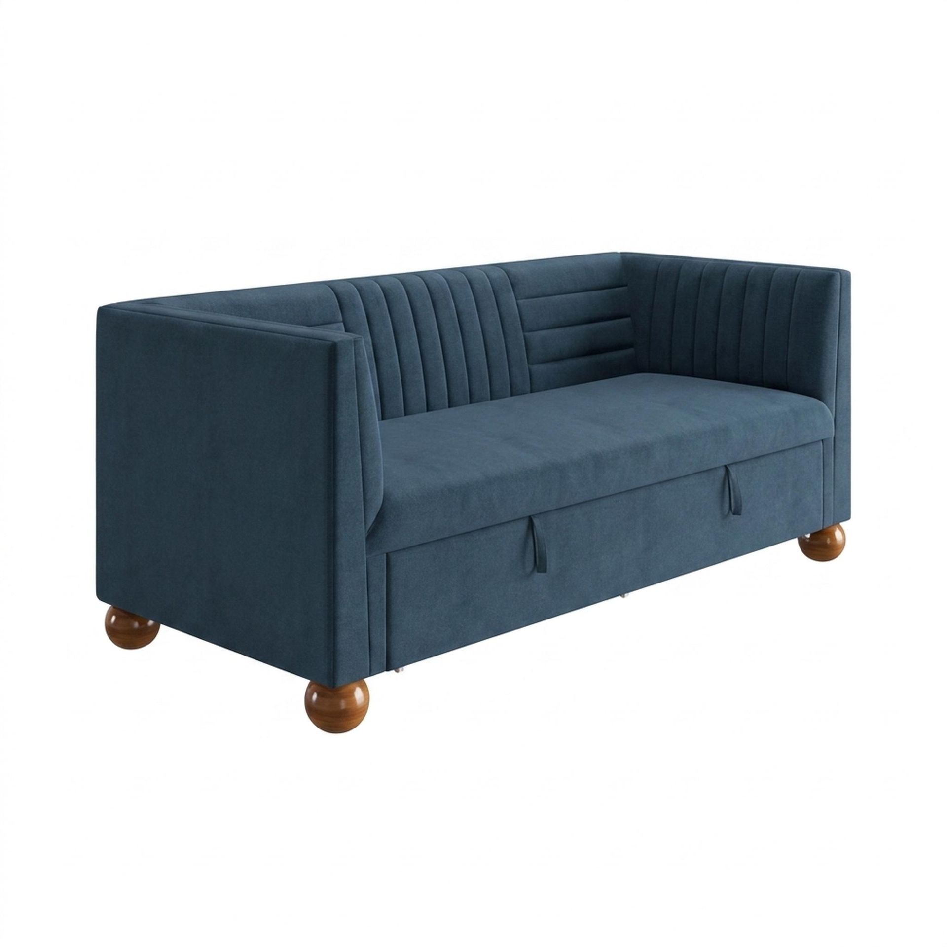 Hayden Home Premium Grove Gather Sofa Bed, Warm Cedar Legs, Essential Aegean Blue Upholstery