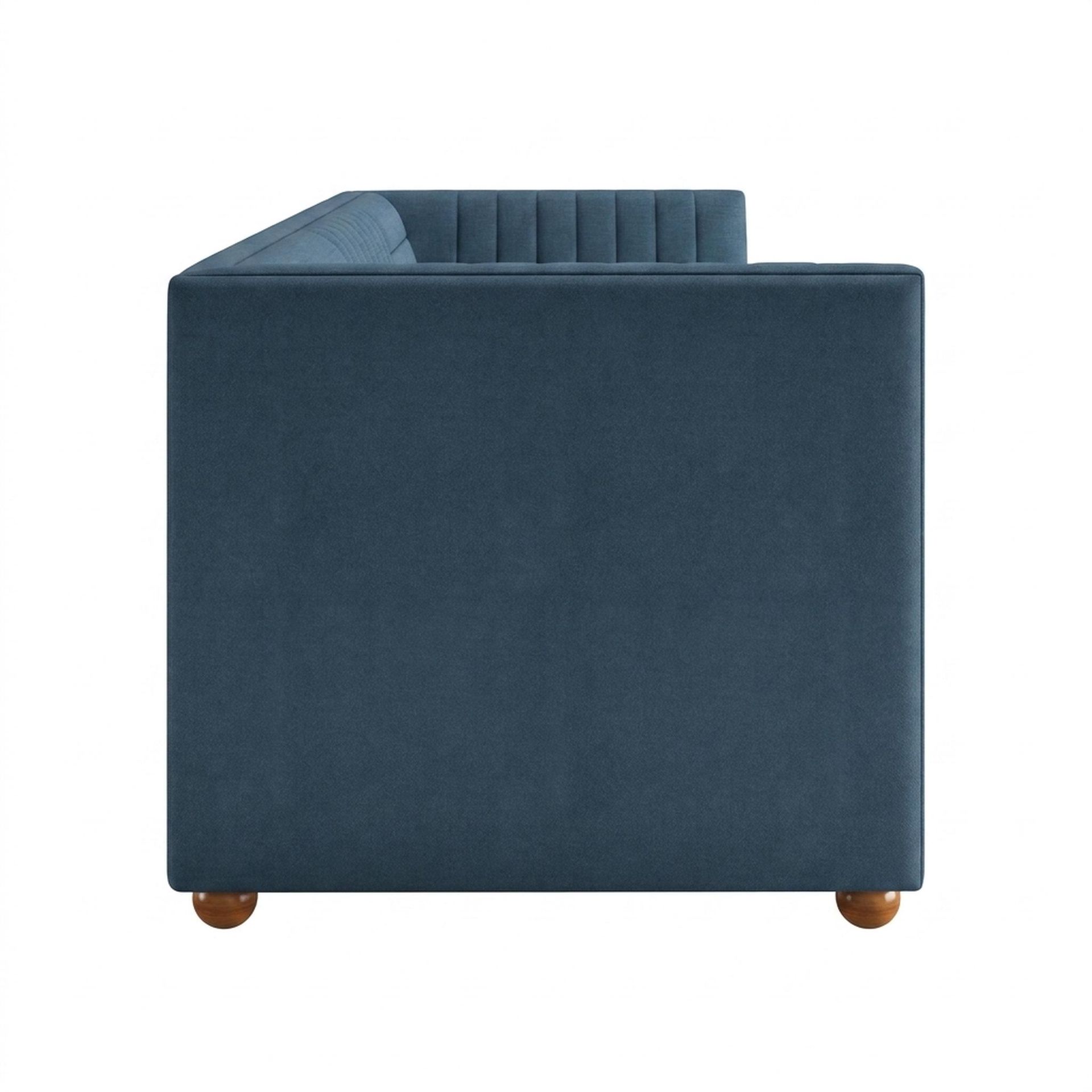 Hayden Home Premium Grove Gather Sofa Bed, Warm Cedar Legs, Essential Aegean Blue Upholstery