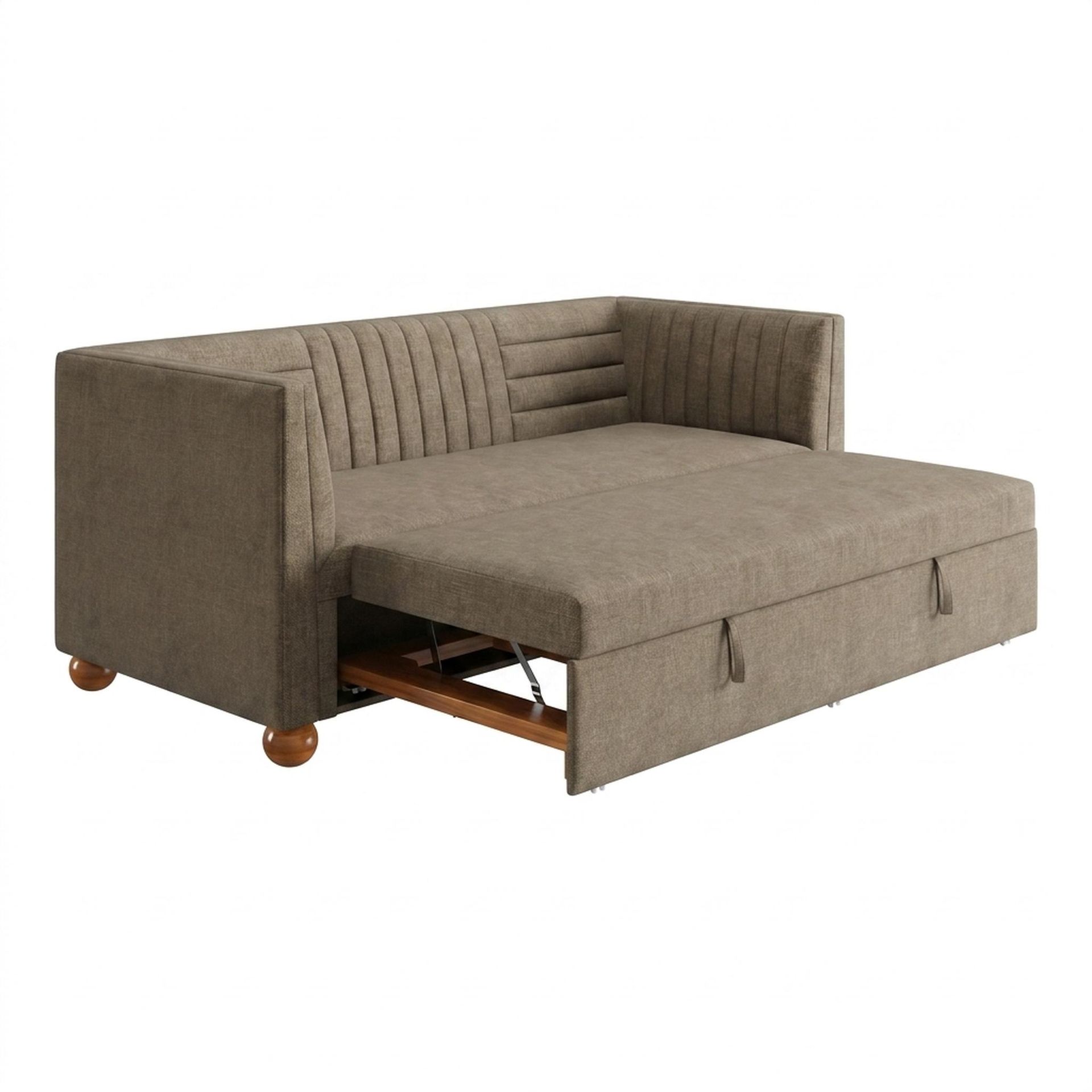 Hayden Home Premium Grove Gather Sofa Bed, Warm Cedar Legs, Premium Dusky Biege Upholstery