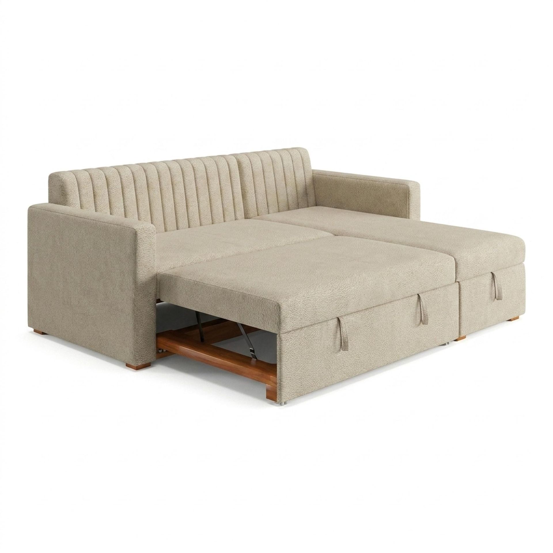 Hayden Home Premium Grove Paradise Sofa Bed, Warm Cedar Legs, Essential Sand Upholstery