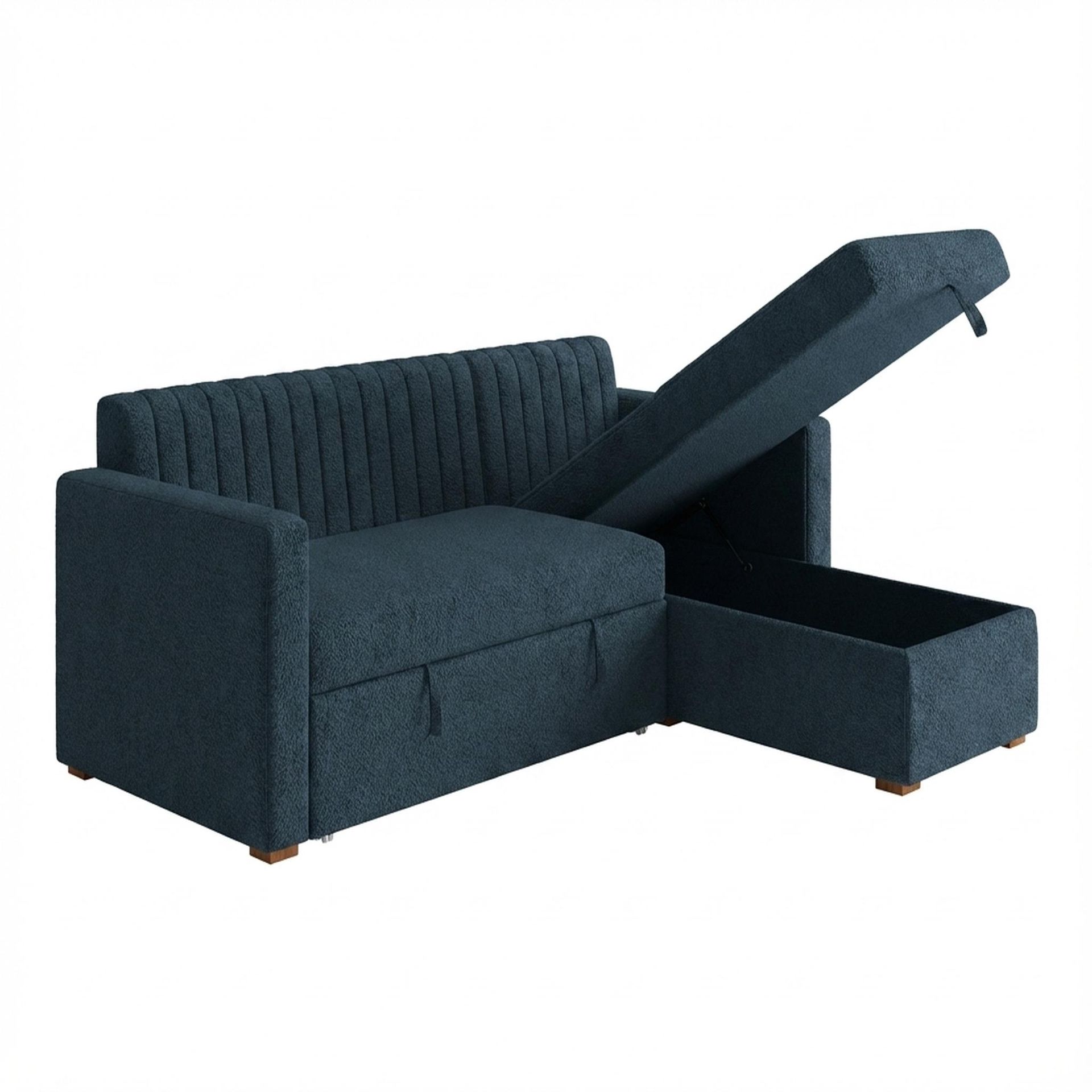 Hayden Home Premium Grove Paradise Sofa Bed, Warm Cedar Legs, Essential Vintage Blue Upholstery
