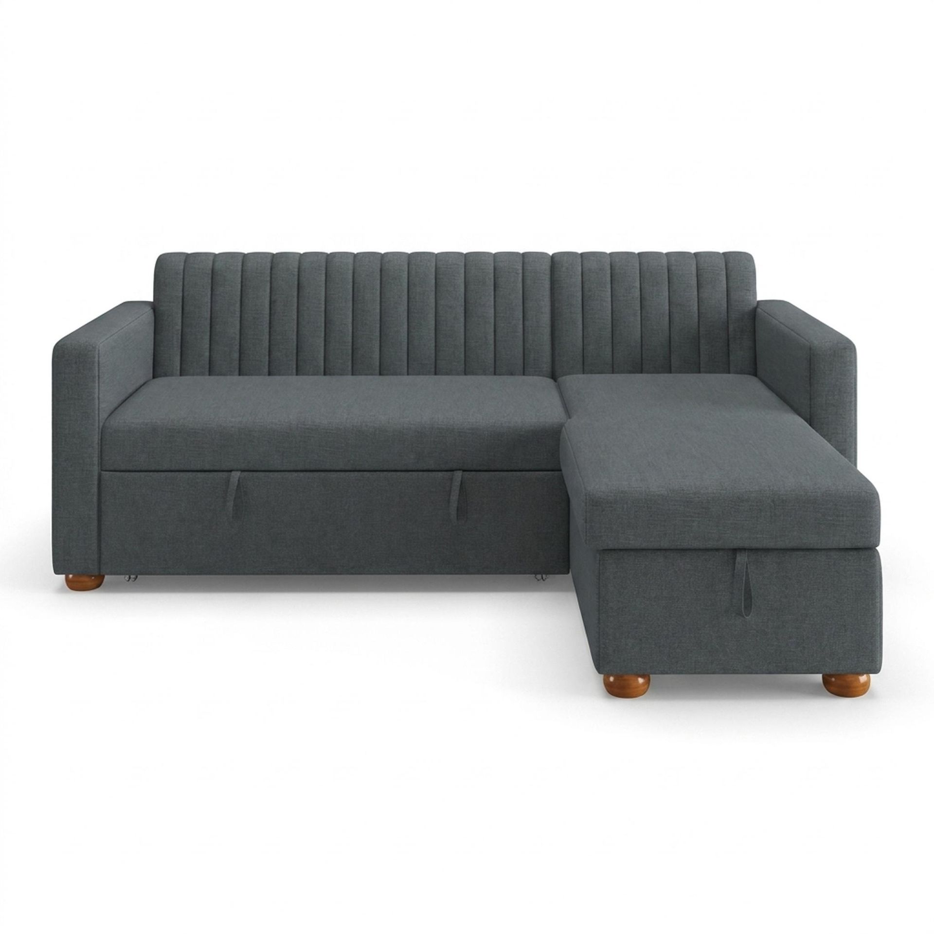 Hayden Home Premium Grove Paradise Sofa Bed, Warm Cedar Legs, Premium Steel Grey Upholstery