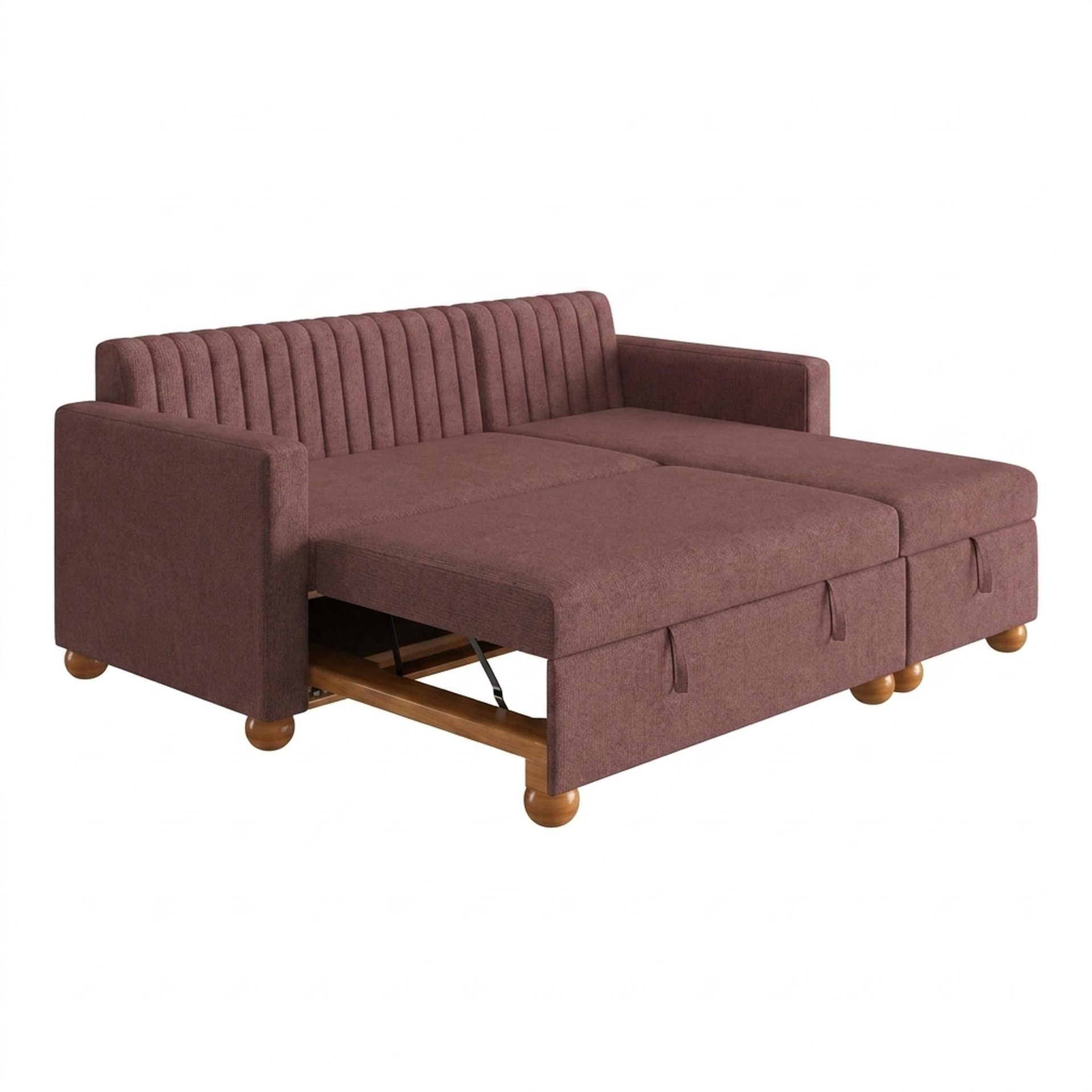 Hayden Home Premium Grove Paradise Sofa Bed, Warm Cedar Legs, Premium Ballet Pink Upholstery