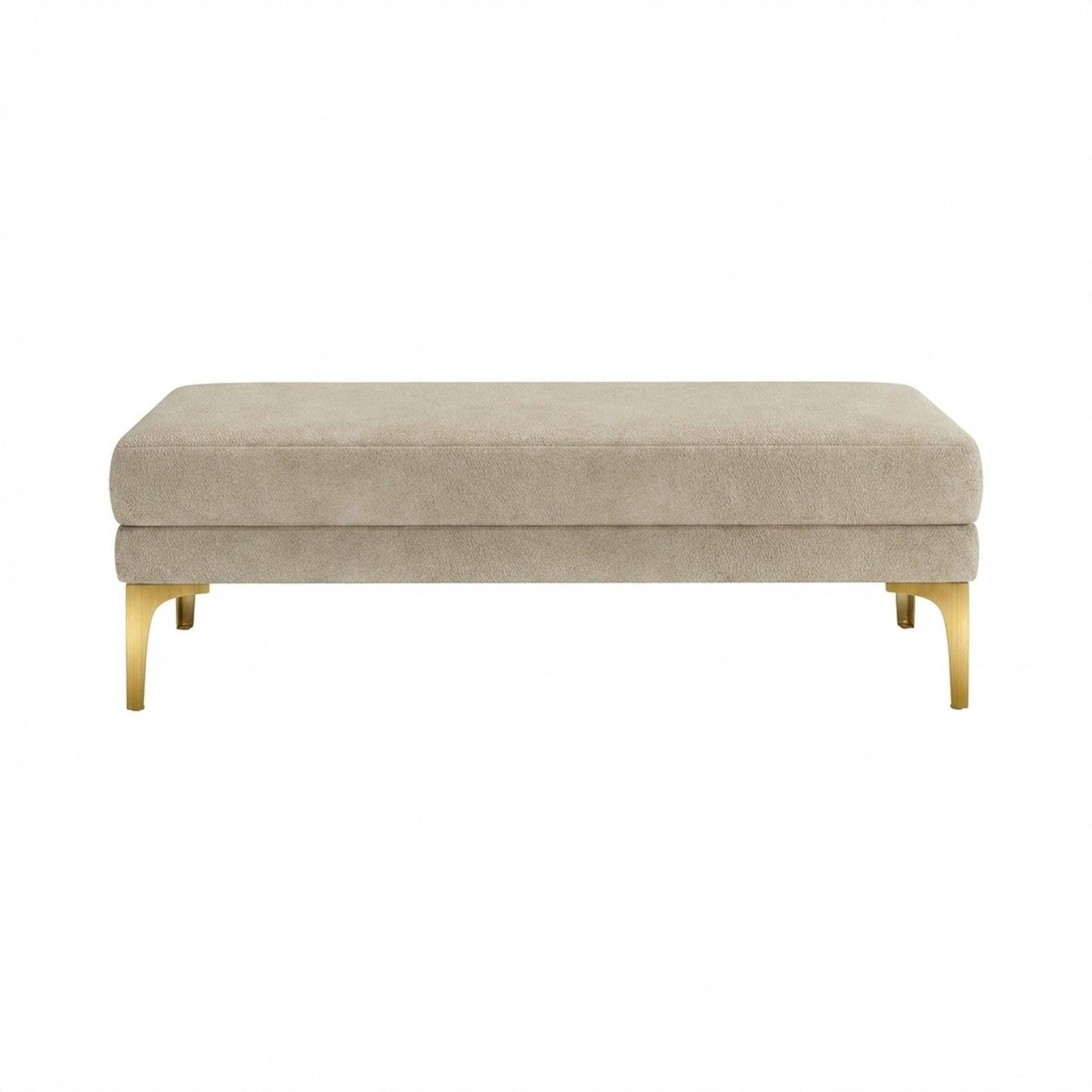 Hayden Home Premium Grove Retreat Bench, PVD Brushed Gold Legs, Essential Sand Upholstery