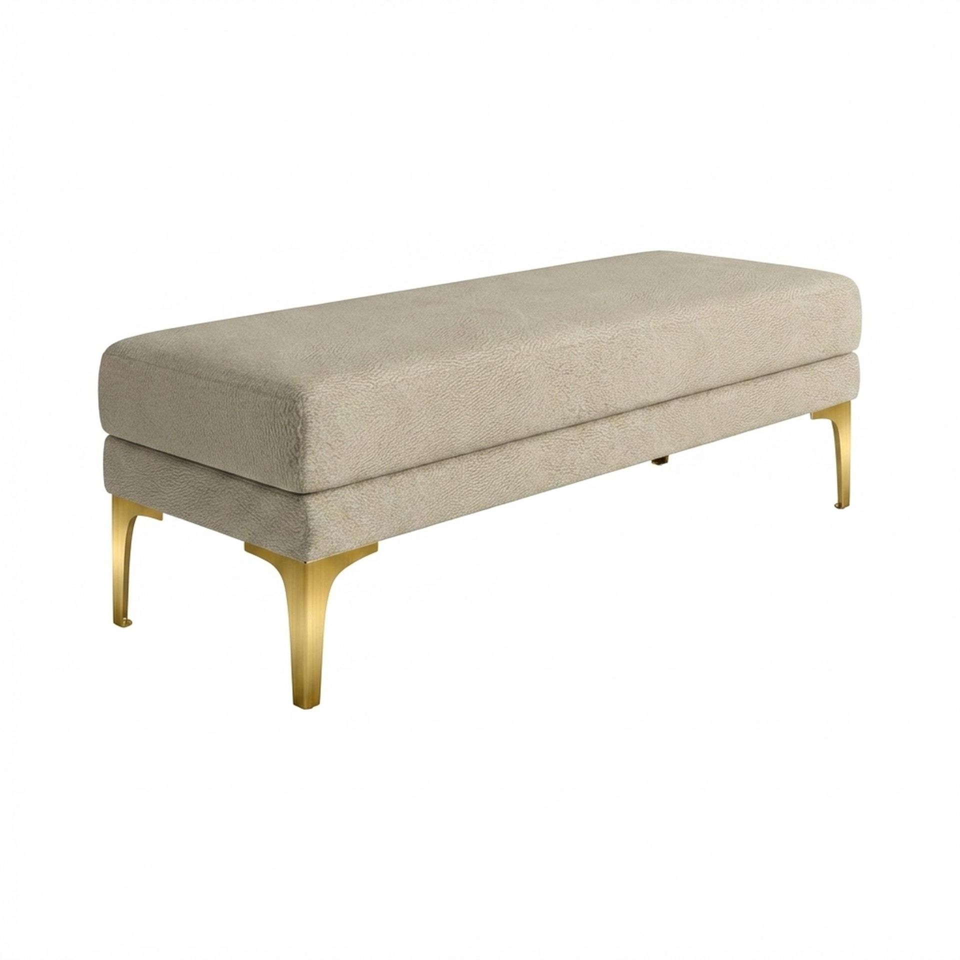 Hayden Home Premium Grove Retreat Bench, PVD Brushed Gold Legs, Essential Sand Upholstery