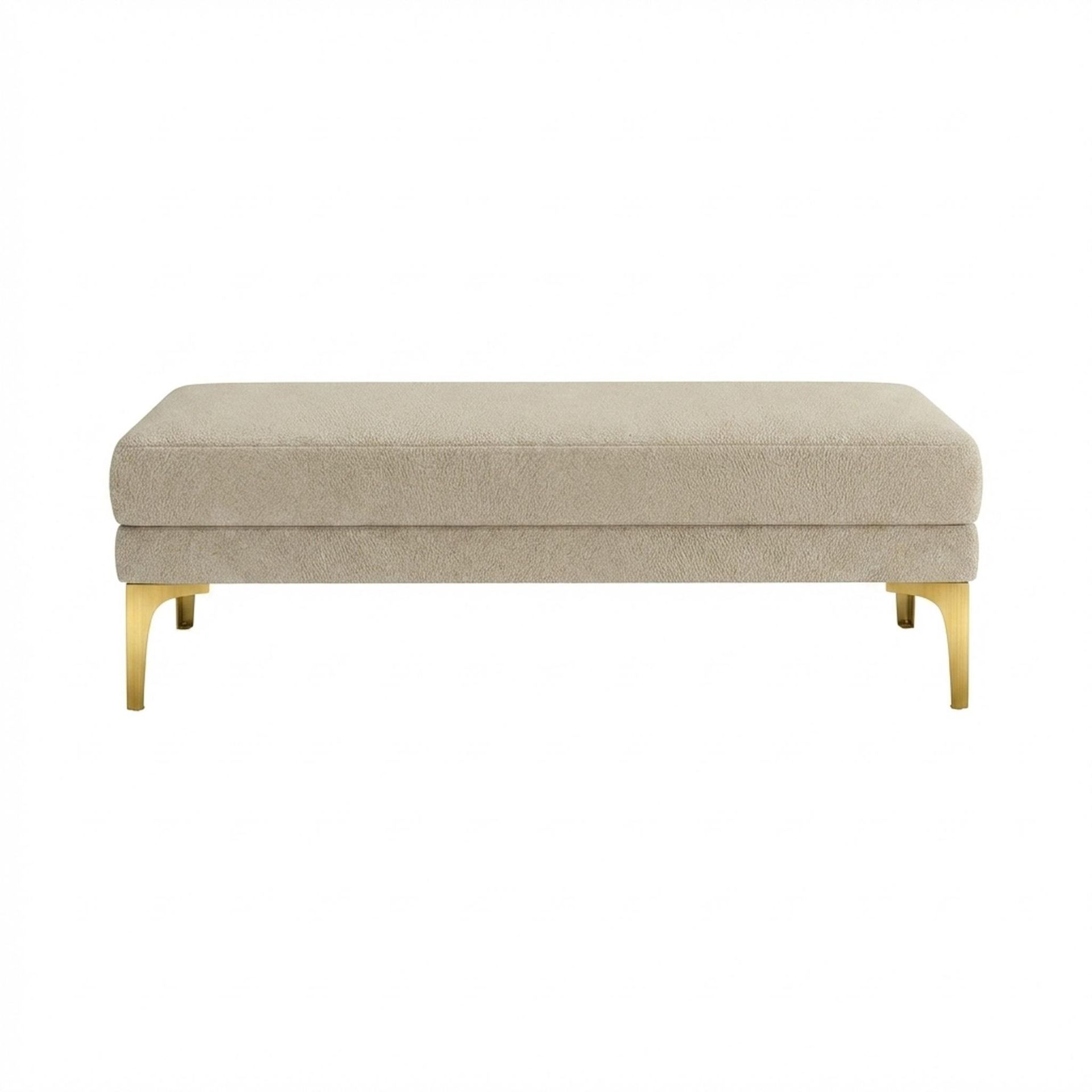Hayden Home Premium Grove Retreat Bench, PVD Brushed Gold Legs, Essential Sand Upholstery