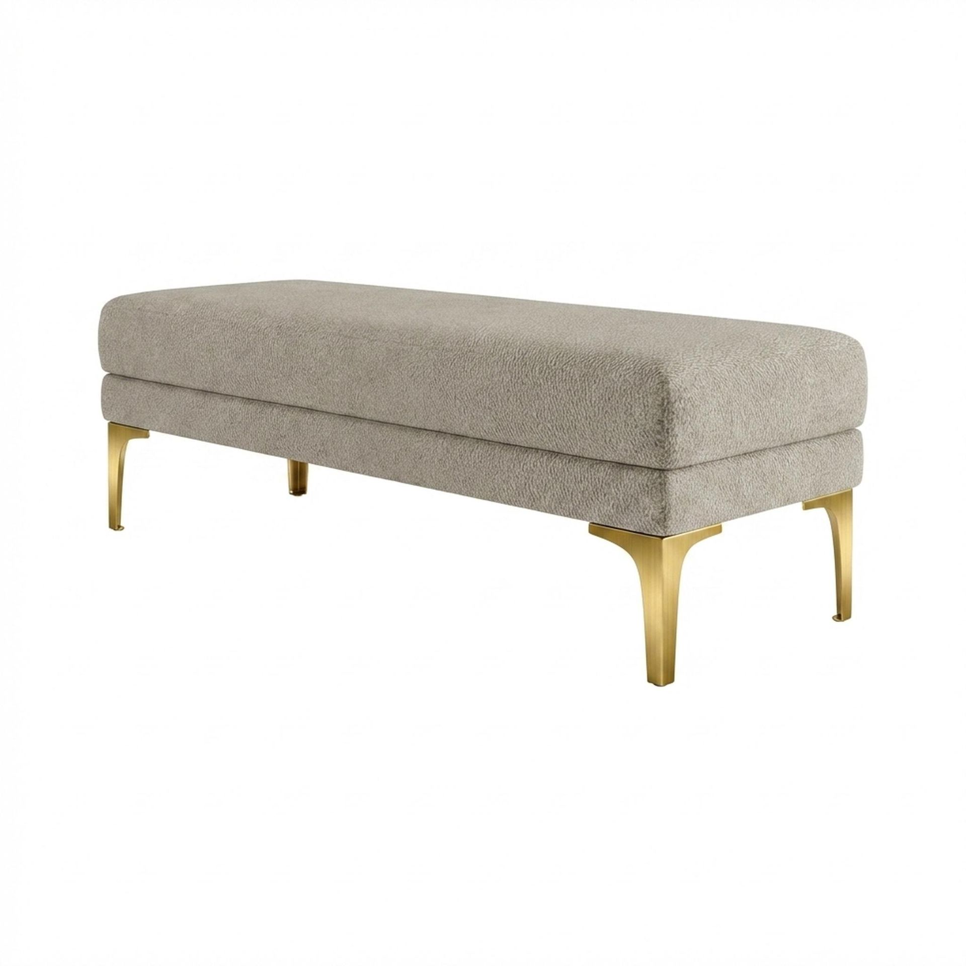 Hayden Home Premium Grove Retreat Bench, PVD Brushed Gold Legs, Essential Bone Upholstery