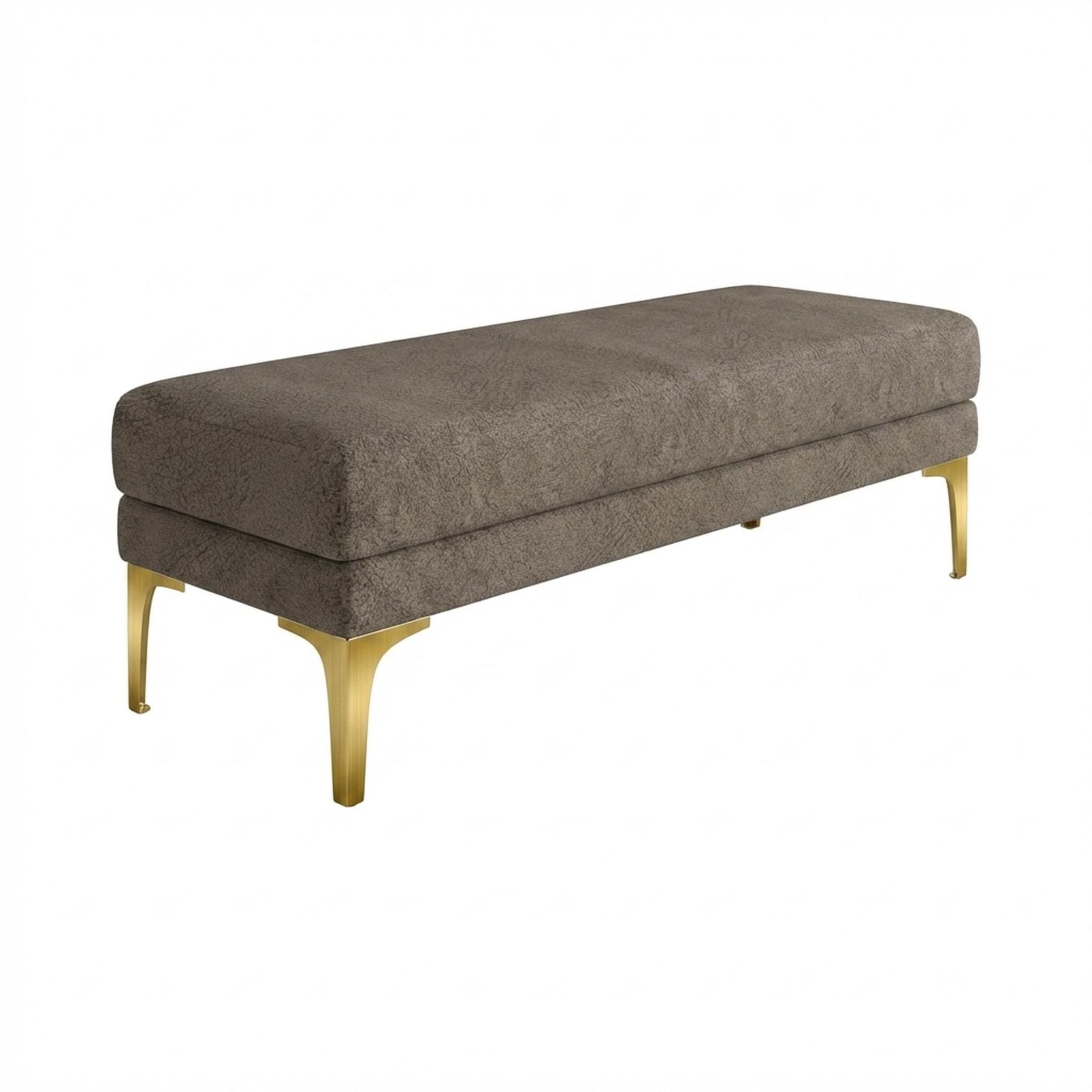 Hayden Home Premium Grove Retreat Bench, PVD Brushed Gold Legs, Essential Biscuit Upholstery