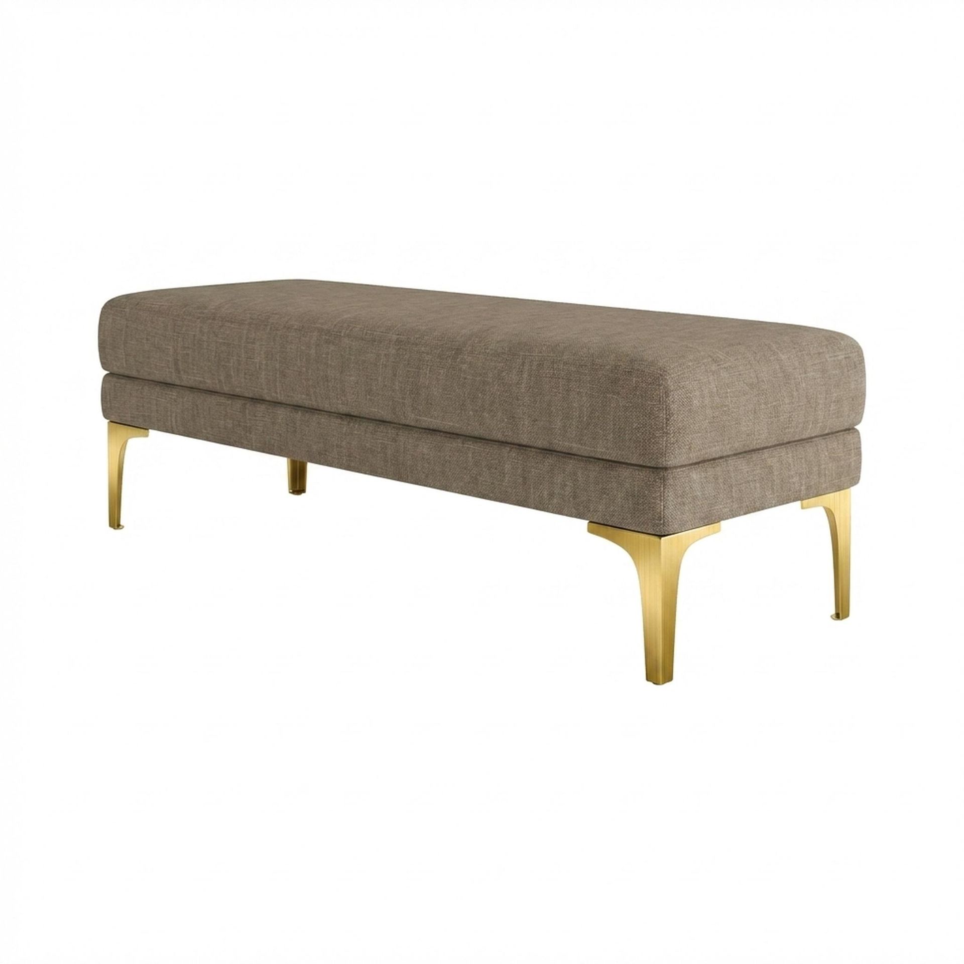 Hayden Home Premium Grove Retreat Bench, PVD Brushed Gold Legs, Premium Dusky Biege Upholstery