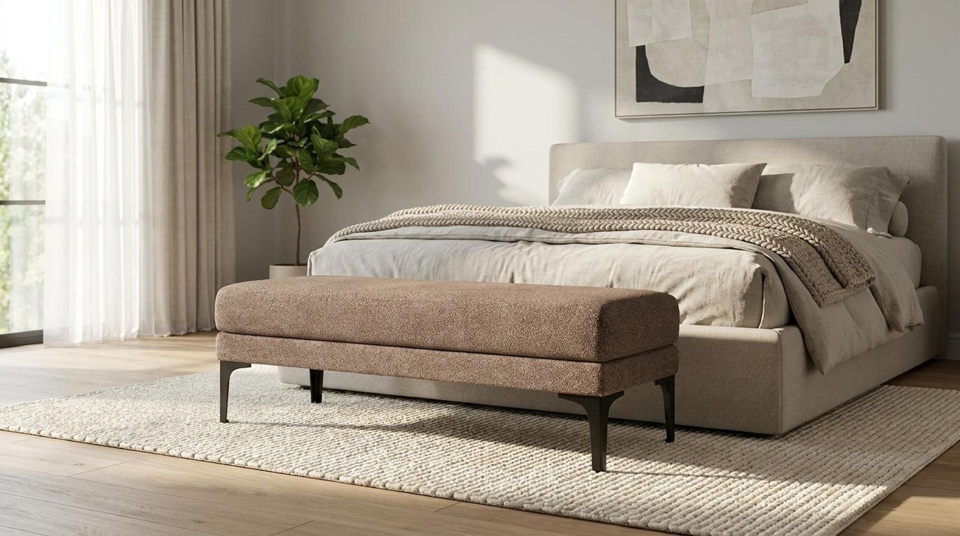 Hayden Home Premium Grove Retreat Bench, Matt Black Legs, Essential Ballet Slipper Upholstery
