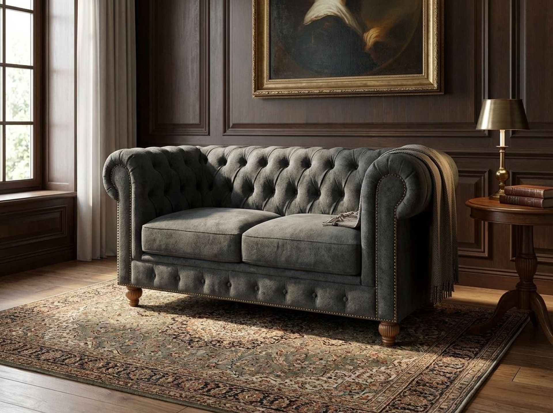 Hayden Home Premium Cambridge 2 Seater Sofa, Warm Cedar Leg, Essential Frost Upholstery