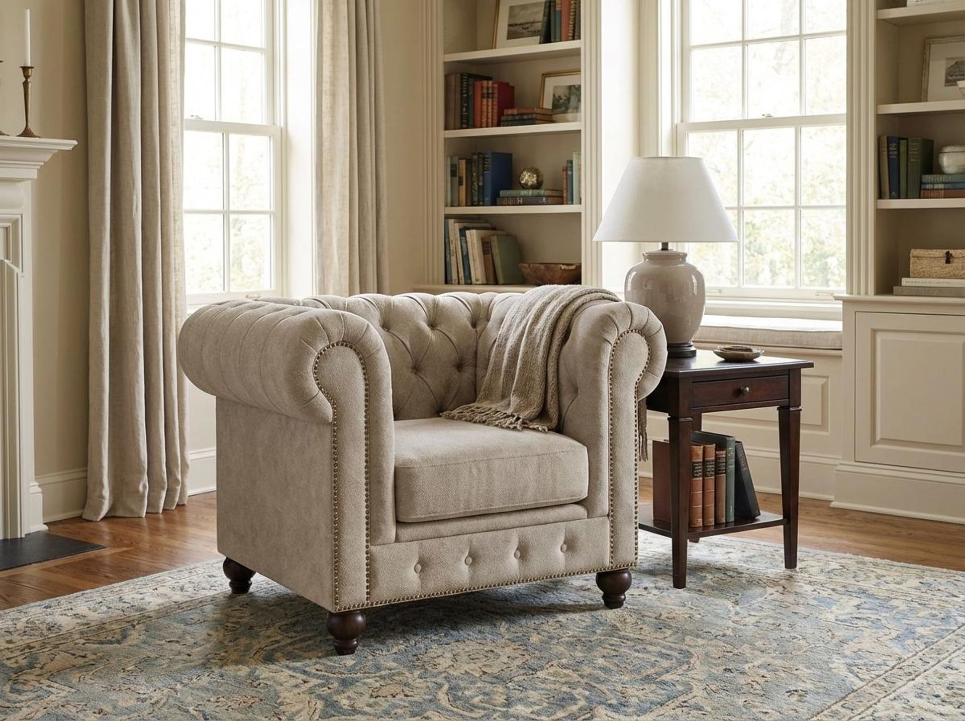 Hayden Home Premium Cambridge 1 Seater Sofa, Coco Walnut Leg, Essential Bone Upholstery