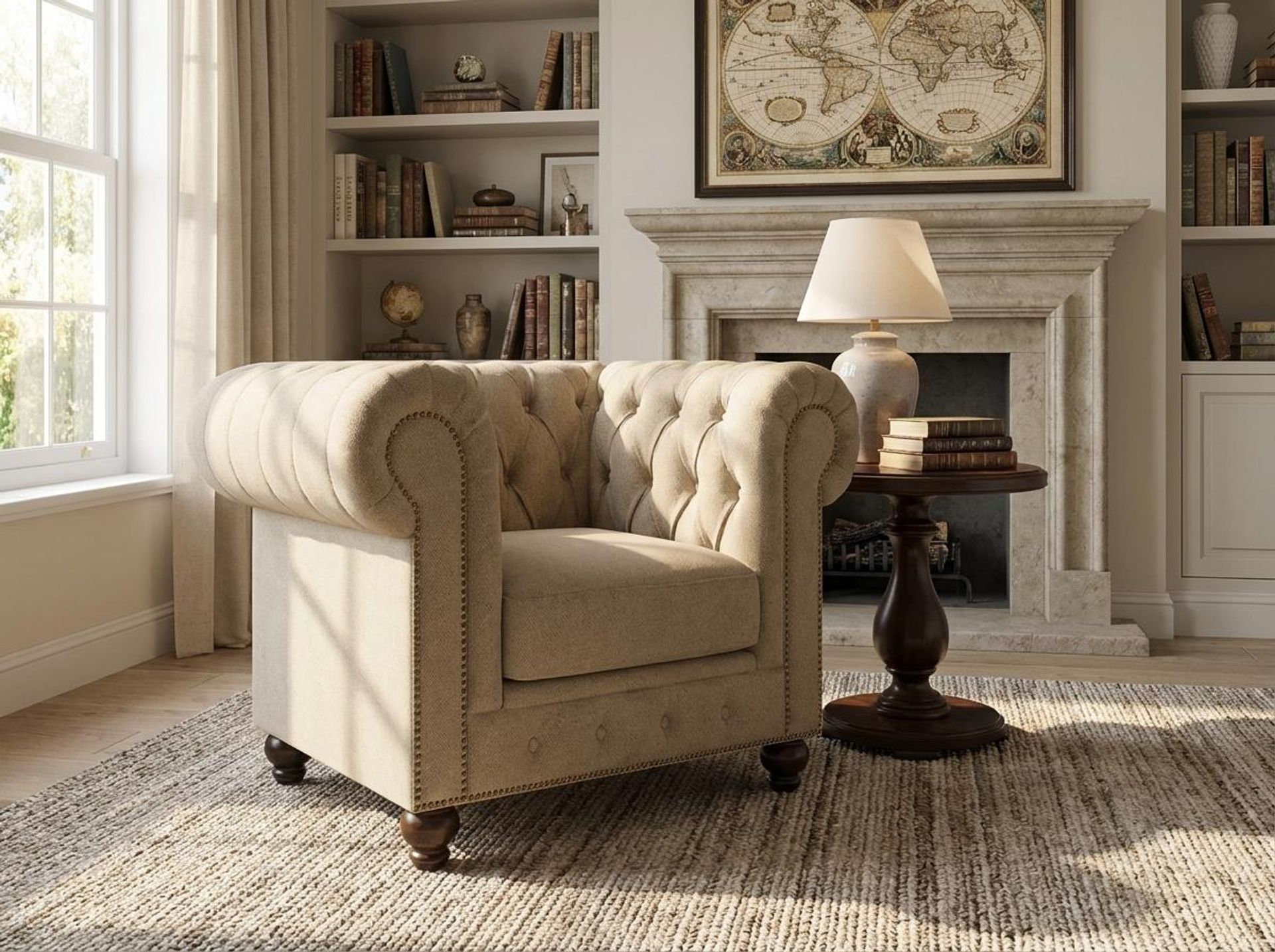 Hayden Home Premium Cambridge 1 Seater Sofa, Coco Walnut Leg, Premium Alabaster Upholstery