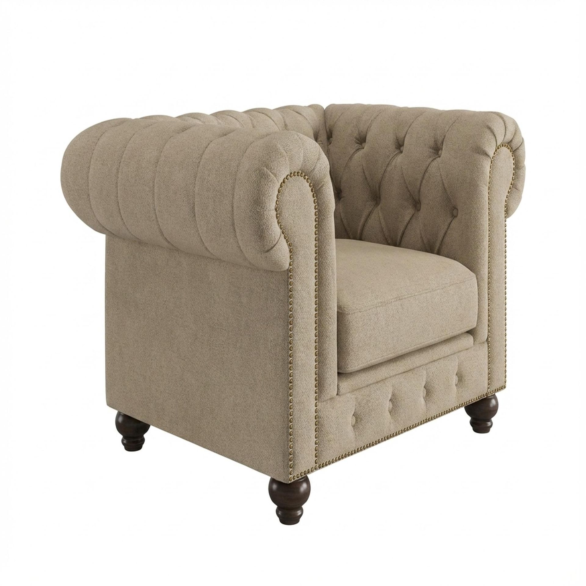 Hayden Home Premium Cambridge 1 Seater Sofa, Coco Walnut Leg, Premium Alabaster Upholstery