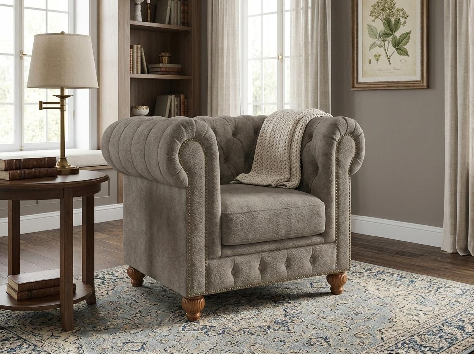 Hayden Home Premium Cambridge 1 Seater Sofa, Warm Cedar Leg, Essential Biscuit Upholstery