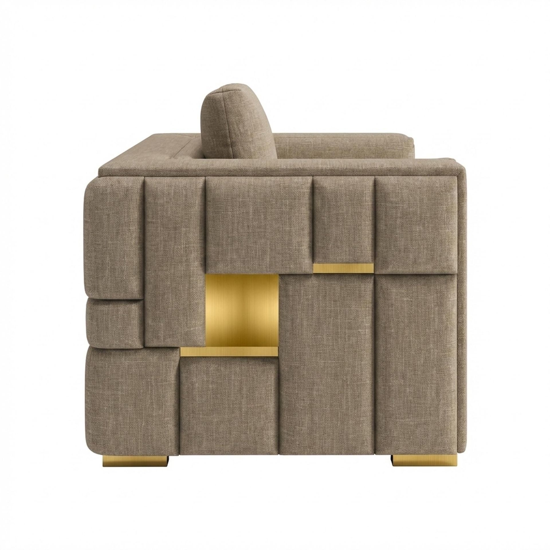Hayden Home Premium Dubai 1 Seater Sofa, PVD Brushed Gold Leg, Premium Dusky Biege Upholstery