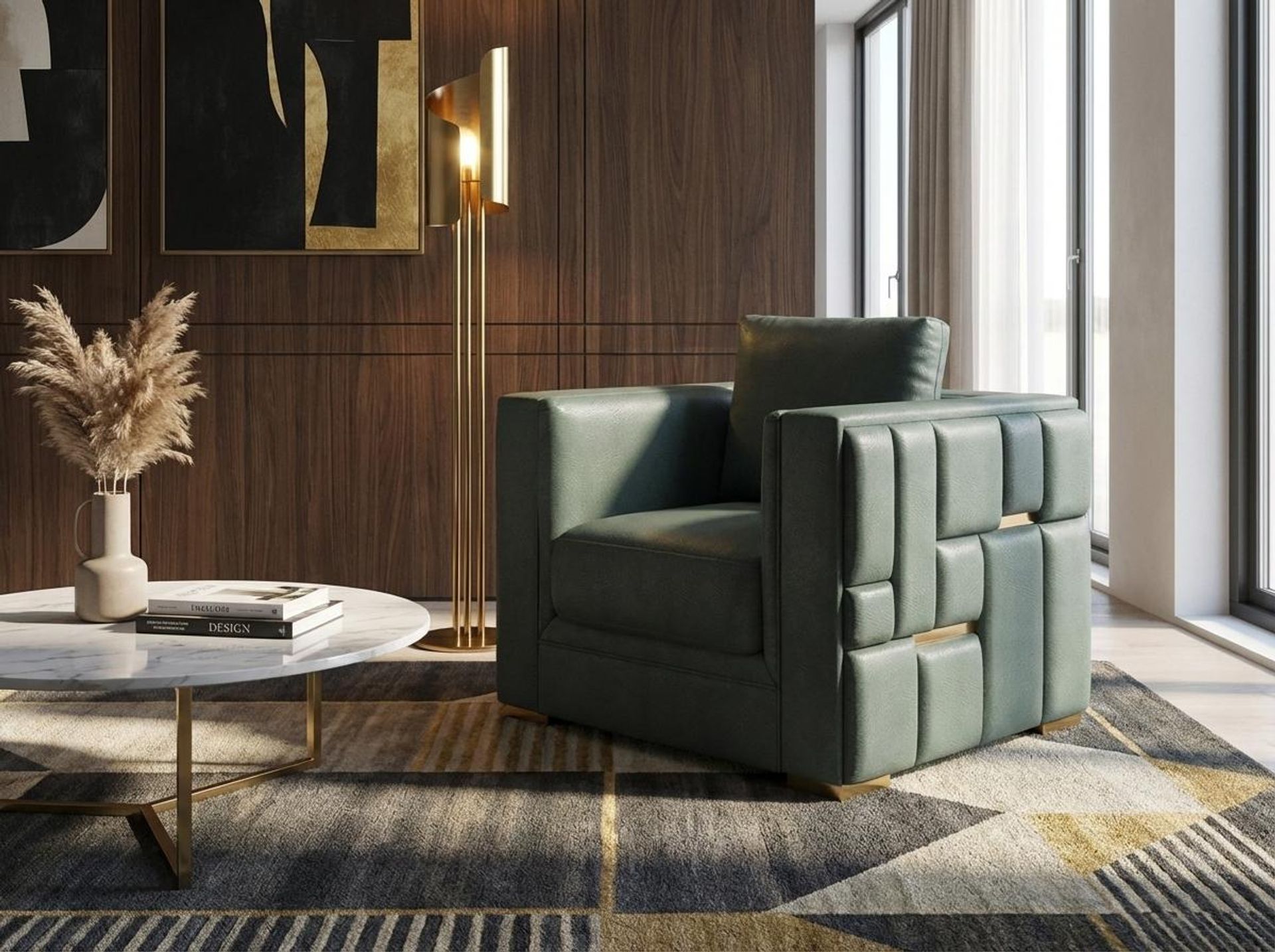 Hayden Home Premium Dubai 1 Seater Sofa, PVD Brushed Gold Leg, Premium Mint Green Upholstery