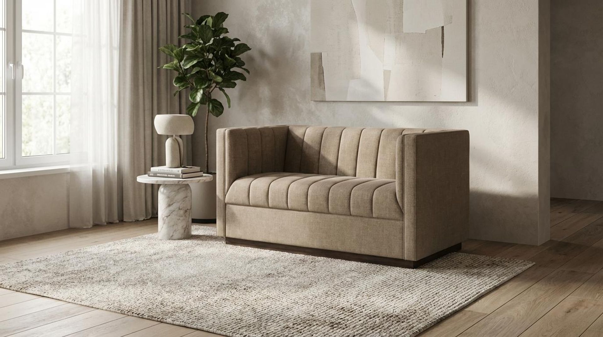 Hayden Home Premium Lagos 2 Seater Sofa, Coco Walnut Leg, Premium Dusky Biege Upholstery