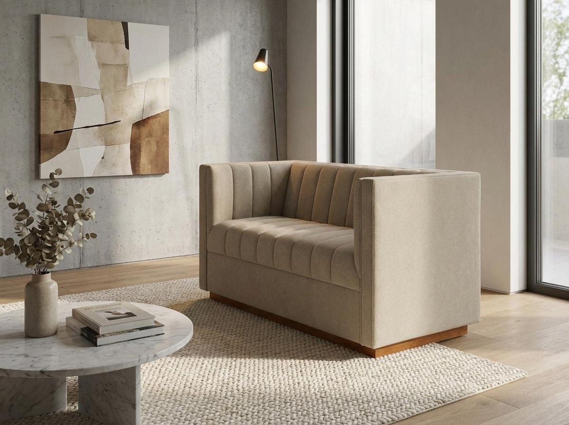 Hayden Home Premium Lagos 2 Seater Sofa, Warm Cedar Leg, Premium Alabaster Upholstery