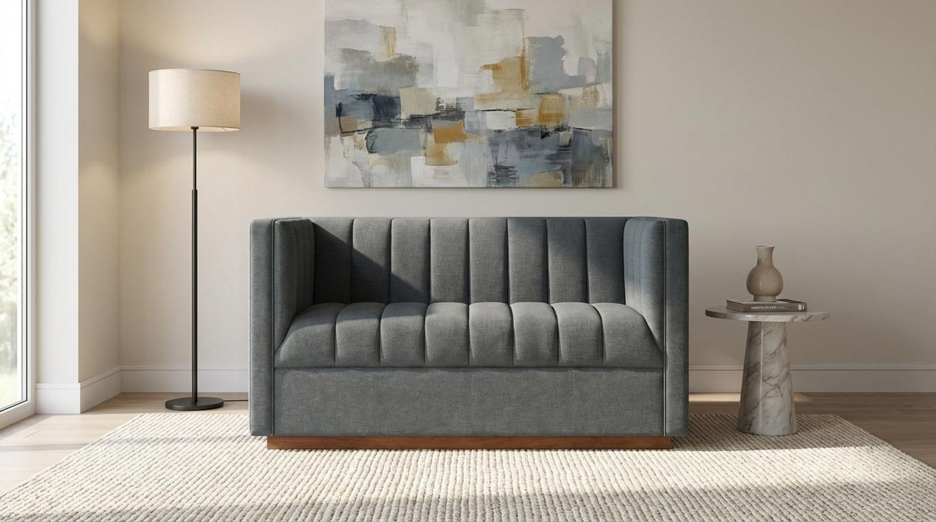 Hayden Home Premium Lagos 2 Seater Sofa, Warm Cedar Leg, Premium Steel Grey Upholstery
