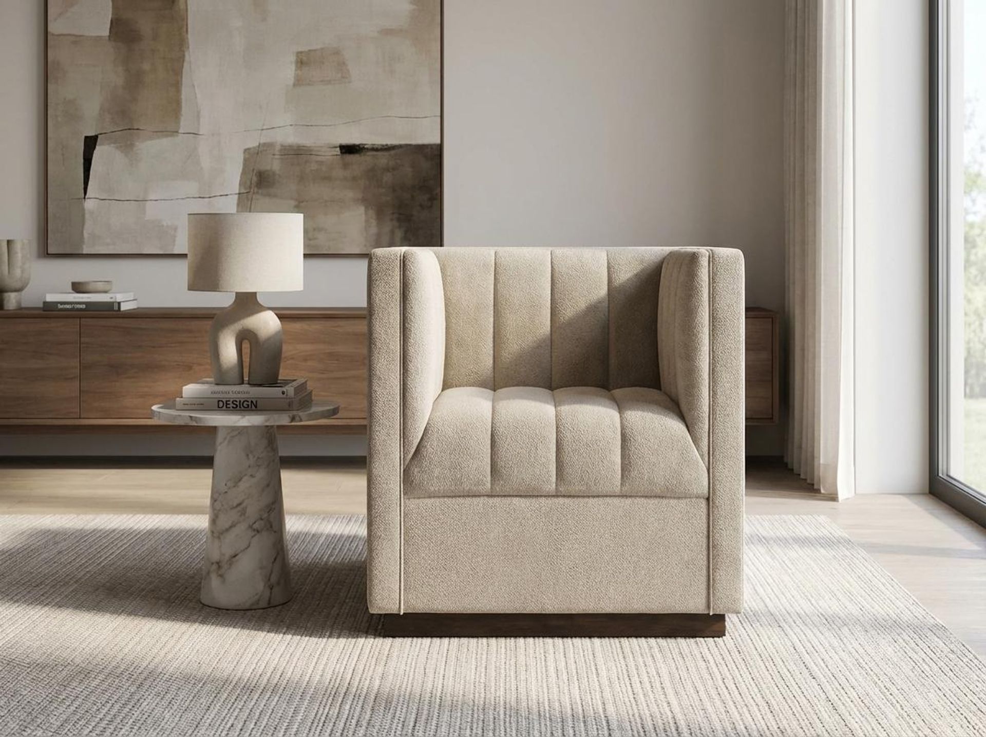 Hayden Home Premium Lagos 1 Seater Sofa, Coco Walnut Leg, Essential Bone Upholstery
