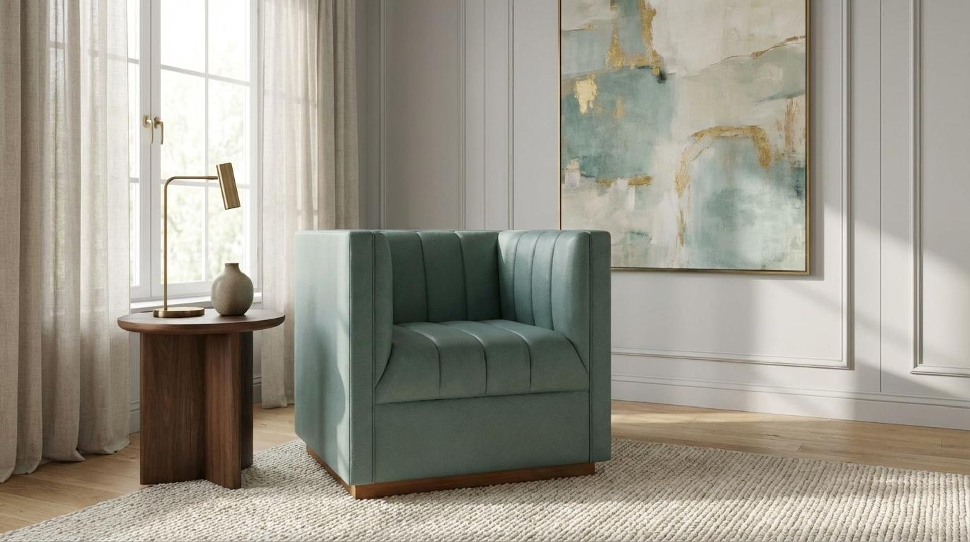 Hayden Home Premium Lagos 1 Seater Sofa, Warm Cedar Leg, Premium Mint Green Upholstery