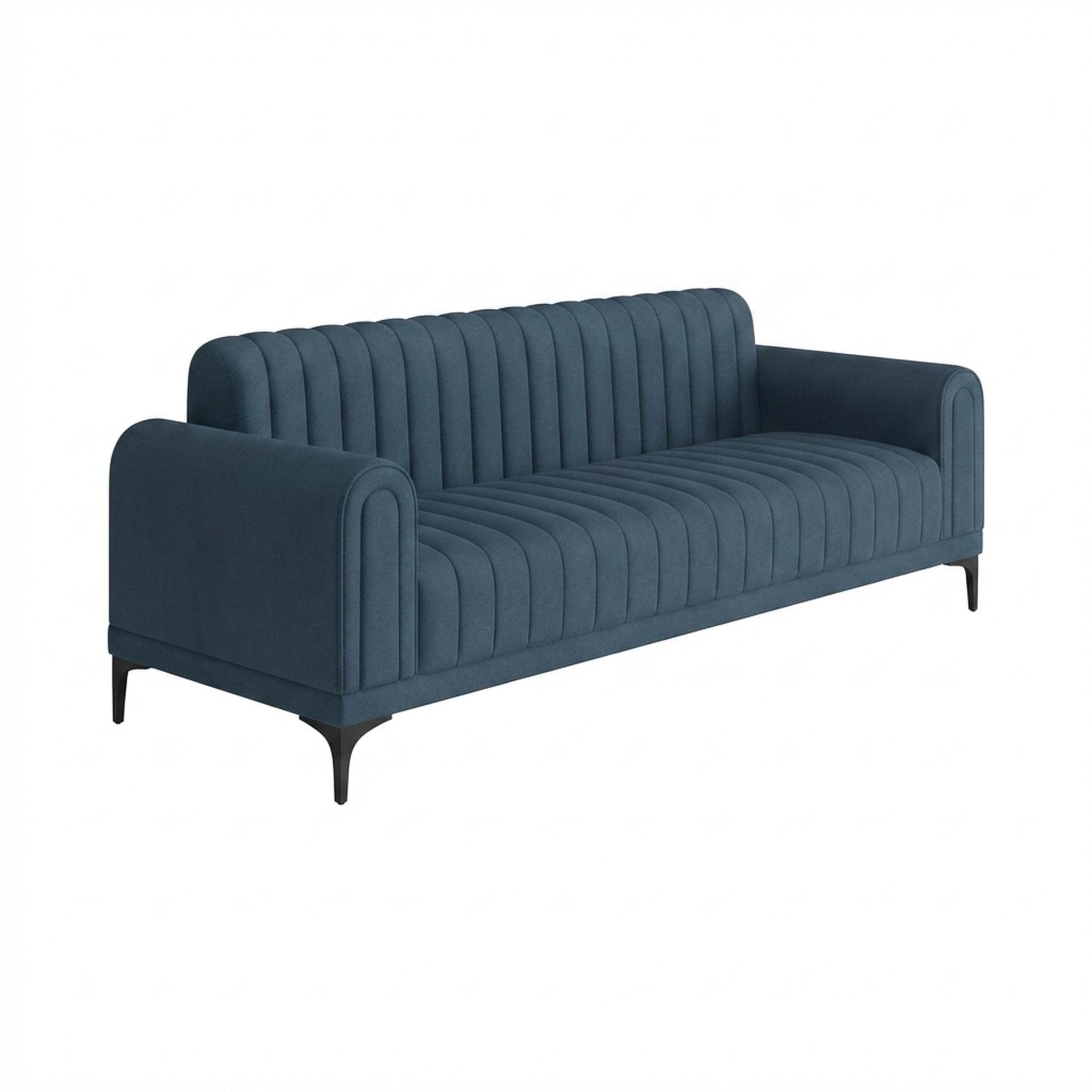 Hayden Home Premium New York 3 Seater Sofa, Matt Black Leg, Essential Aegean Blue Upholstery