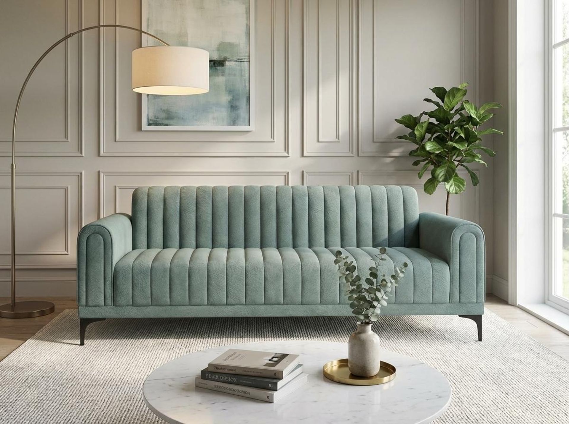 Hayden Home Premium New York 3 Seater Sofa, Matt Black Leg, Premium Mint Green Upholstery