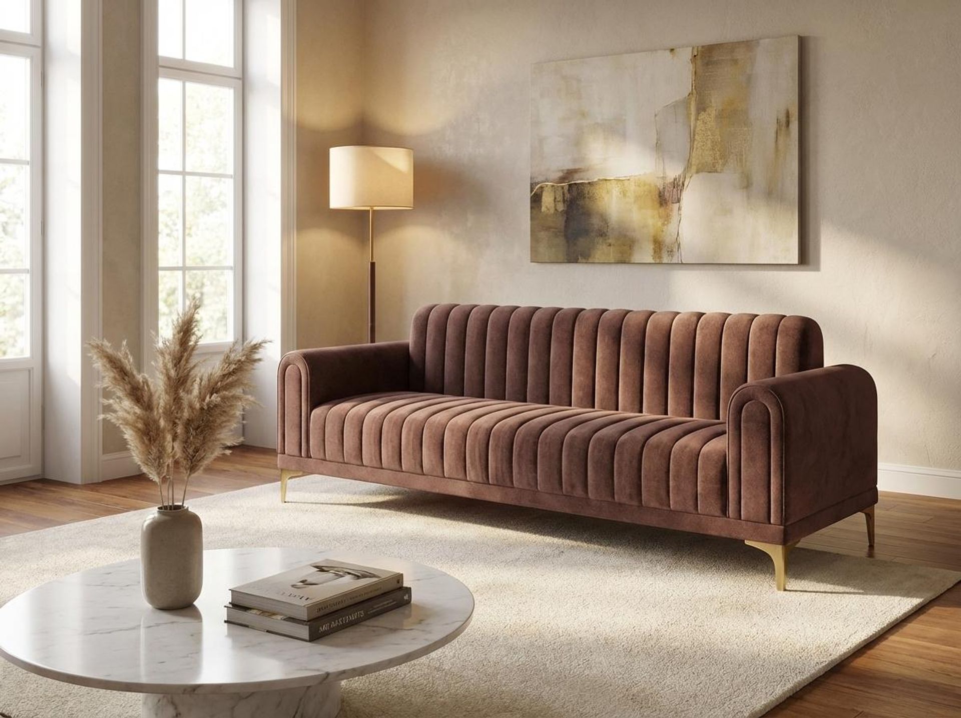Hayden Home Premium New York 3 Seater Sofa, PVD Brushed Gold Leg, Premium Ballet Pink Upholstery