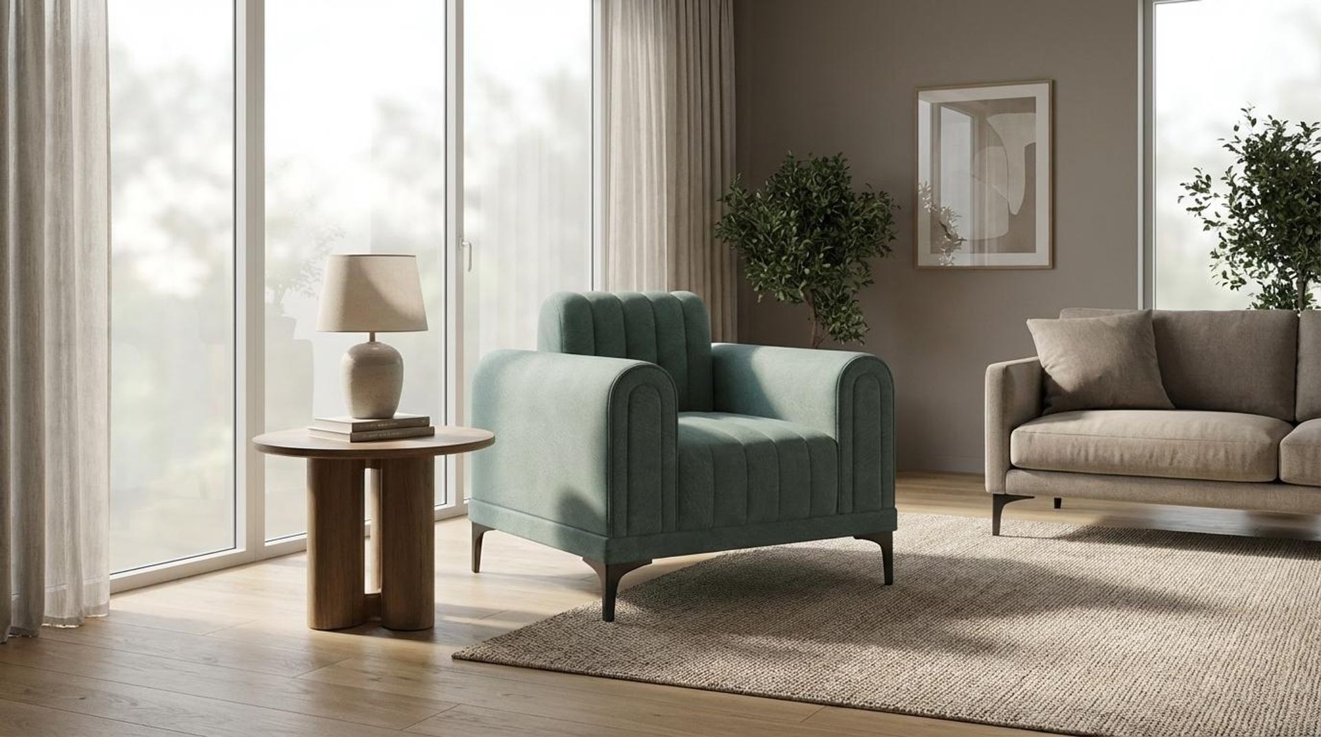 Hayden Home Premium New York 1 Seater Sofa, Matt Black Leg, Premium Mint Green Upholstery