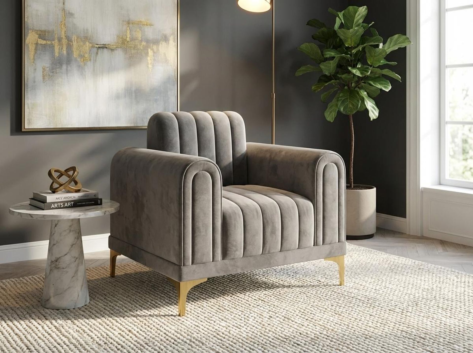 Hayden Home Premium New York 1 Seater Sofa, PVD Brushed Gold Leg, Essential Biscuit Upholstery