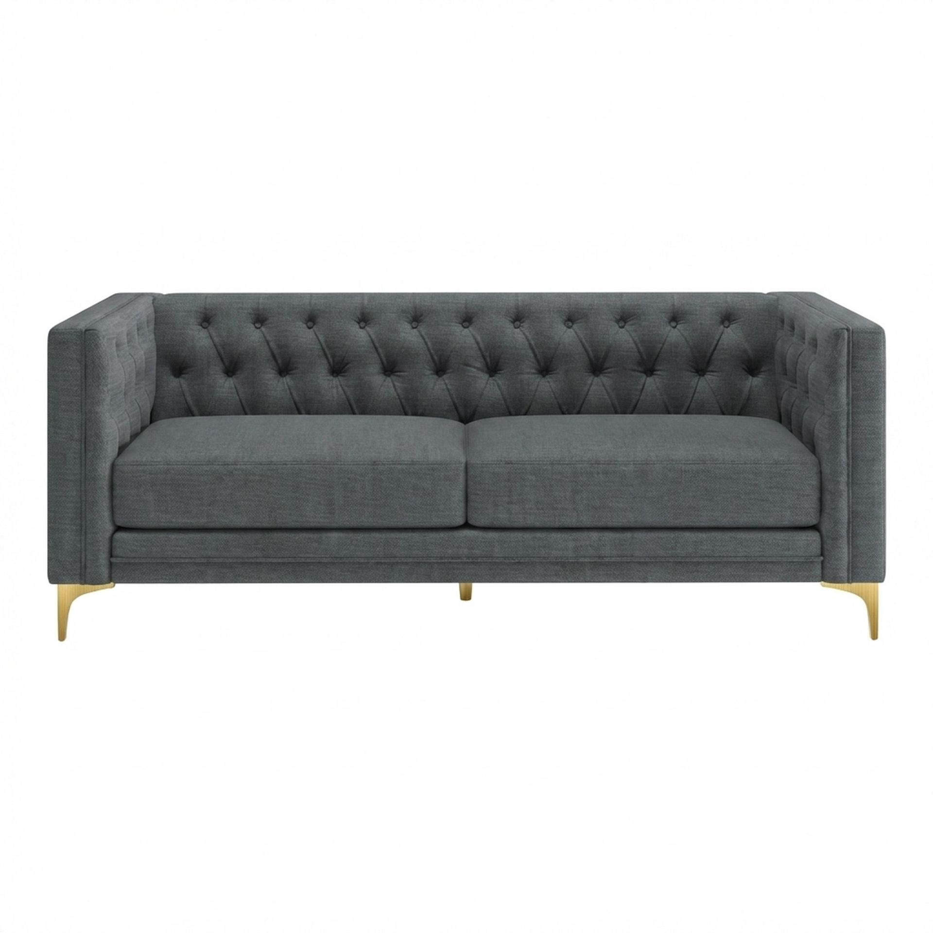 Hayden Home Premium Oslo 3 Seater Sofa, PVD Brushed Gold Leg, Premium Steel Grey Upholstery