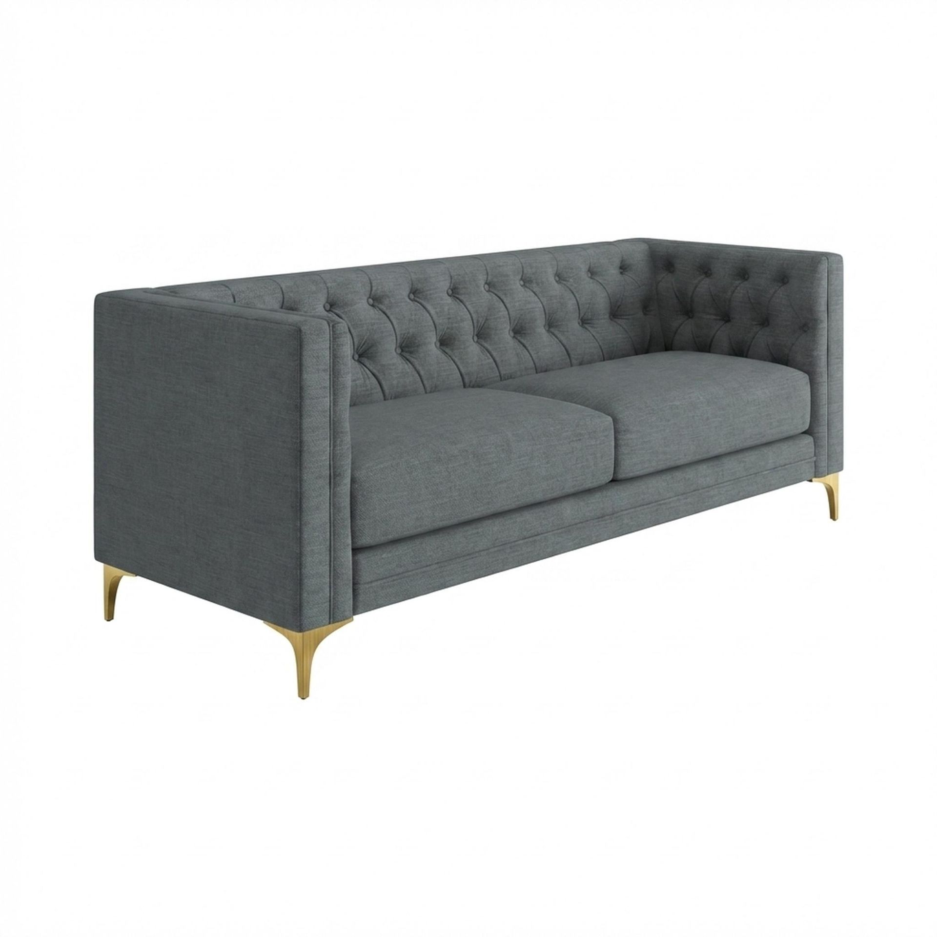 Hayden Home Premium Oslo 3 Seater Sofa, PVD Brushed Gold Leg, Premium Steel Grey Upholstery