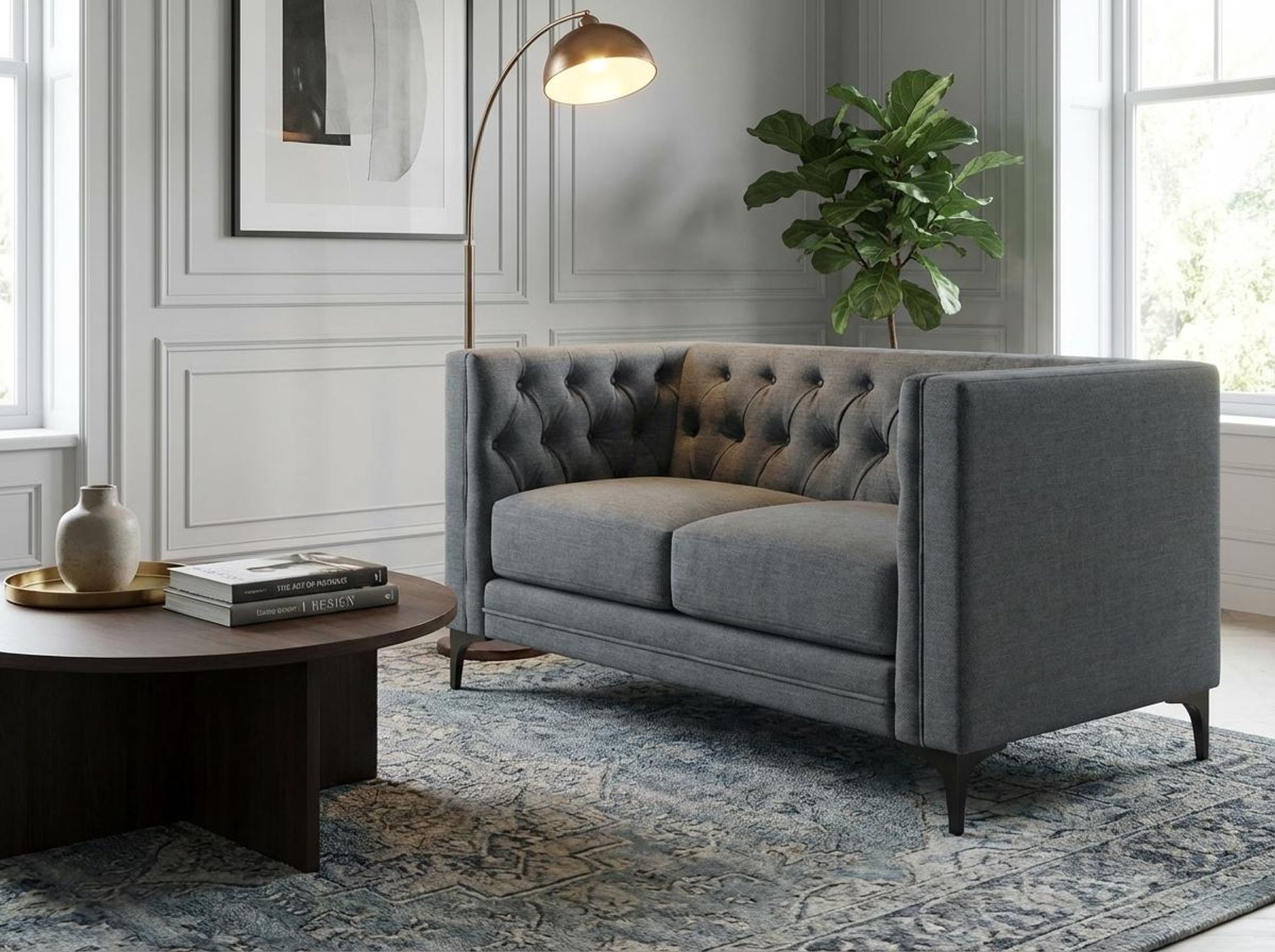 Hayden Home Premium Oslo 2 Seater Sofa, Matt Black Leg, Premium Steel Grey Upholstery