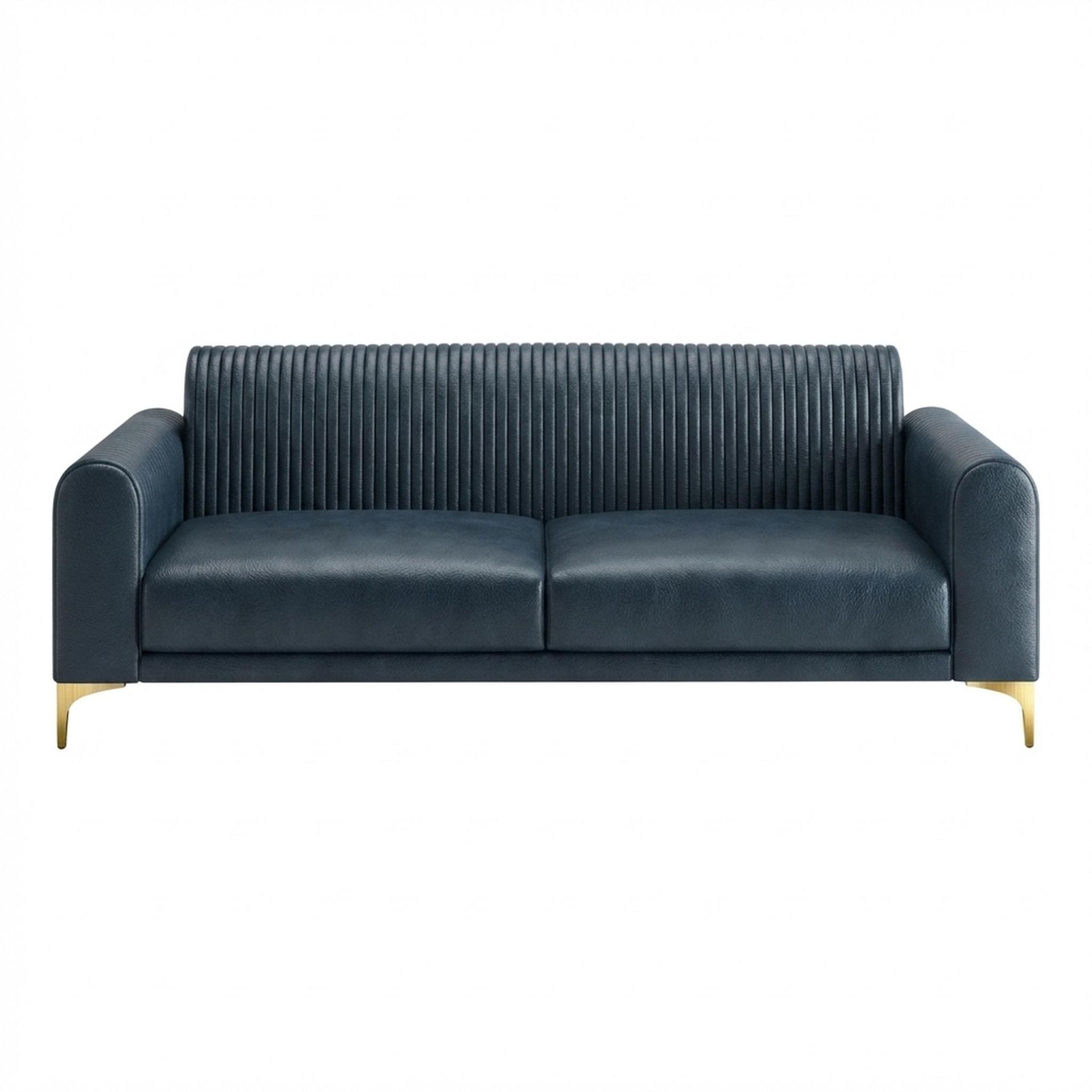 Hayden Home Premium Paris 3 Seater Sofa, PVD Brushed Gold Leg, Essential Vintage Blue Upholstery