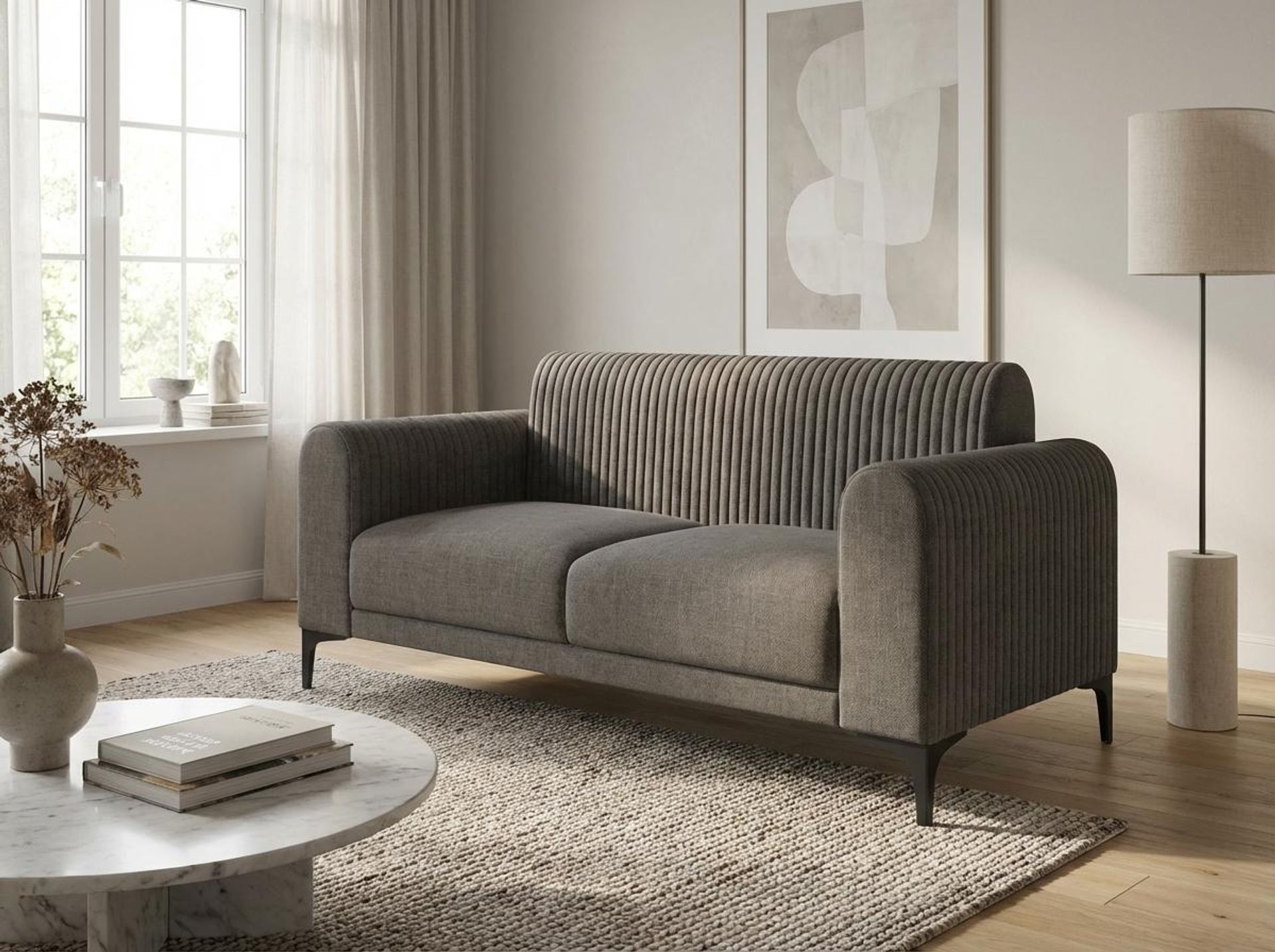 Hayden Home Premium Paris 2 Seater Sofa, Matt Black Leg, Essential Chestnut Brown Upholstery