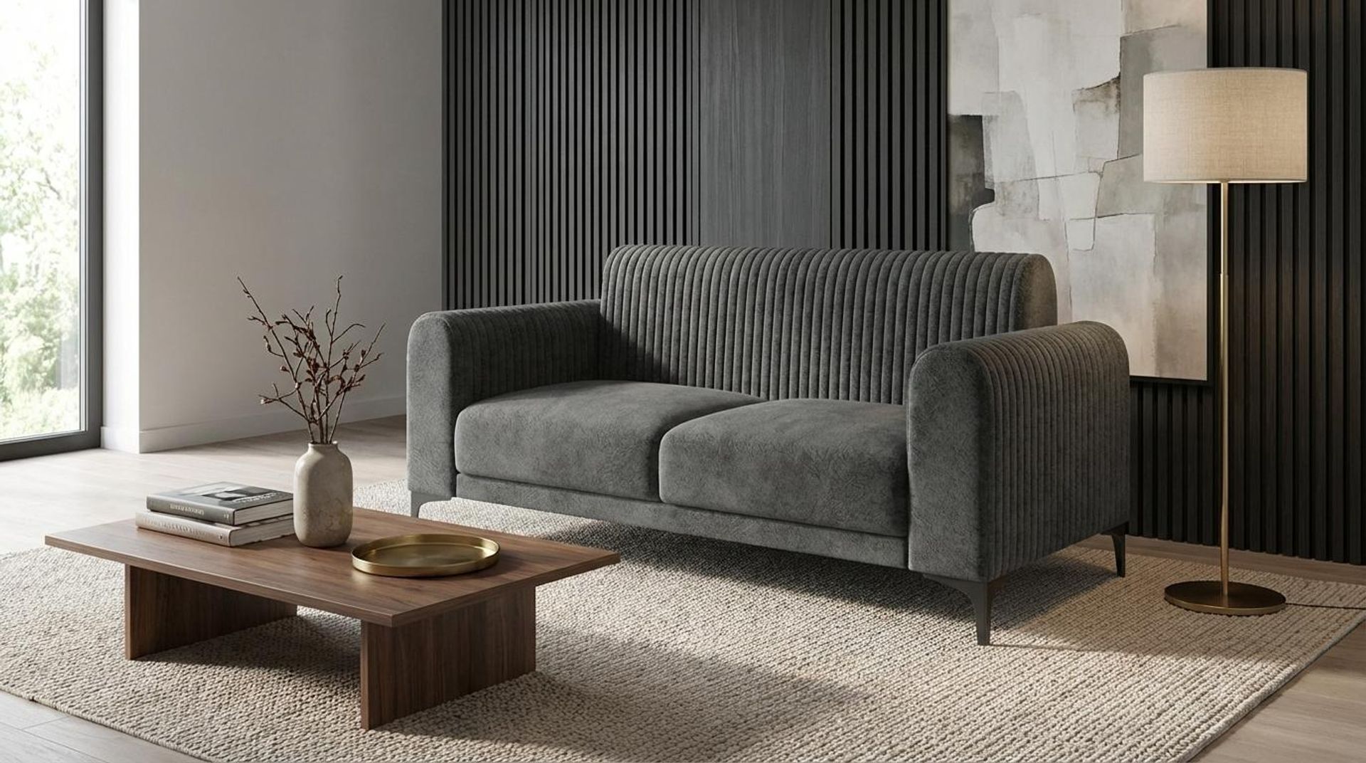 Hayden Home Premium Paris 2 Seater Sofa, Matt Black Leg, Essential Frost Upholstery