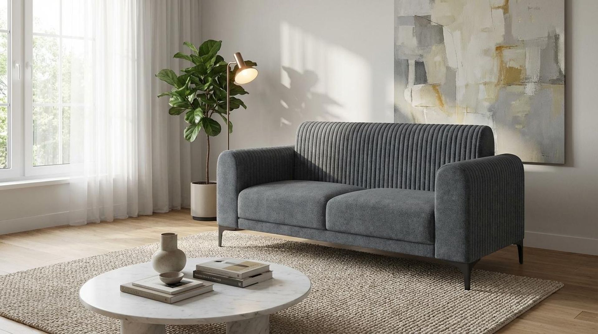 Hayden Home Premium Paris 2 Seater Sofa, Matt Black Leg, Premium Fog Grey Upholstery