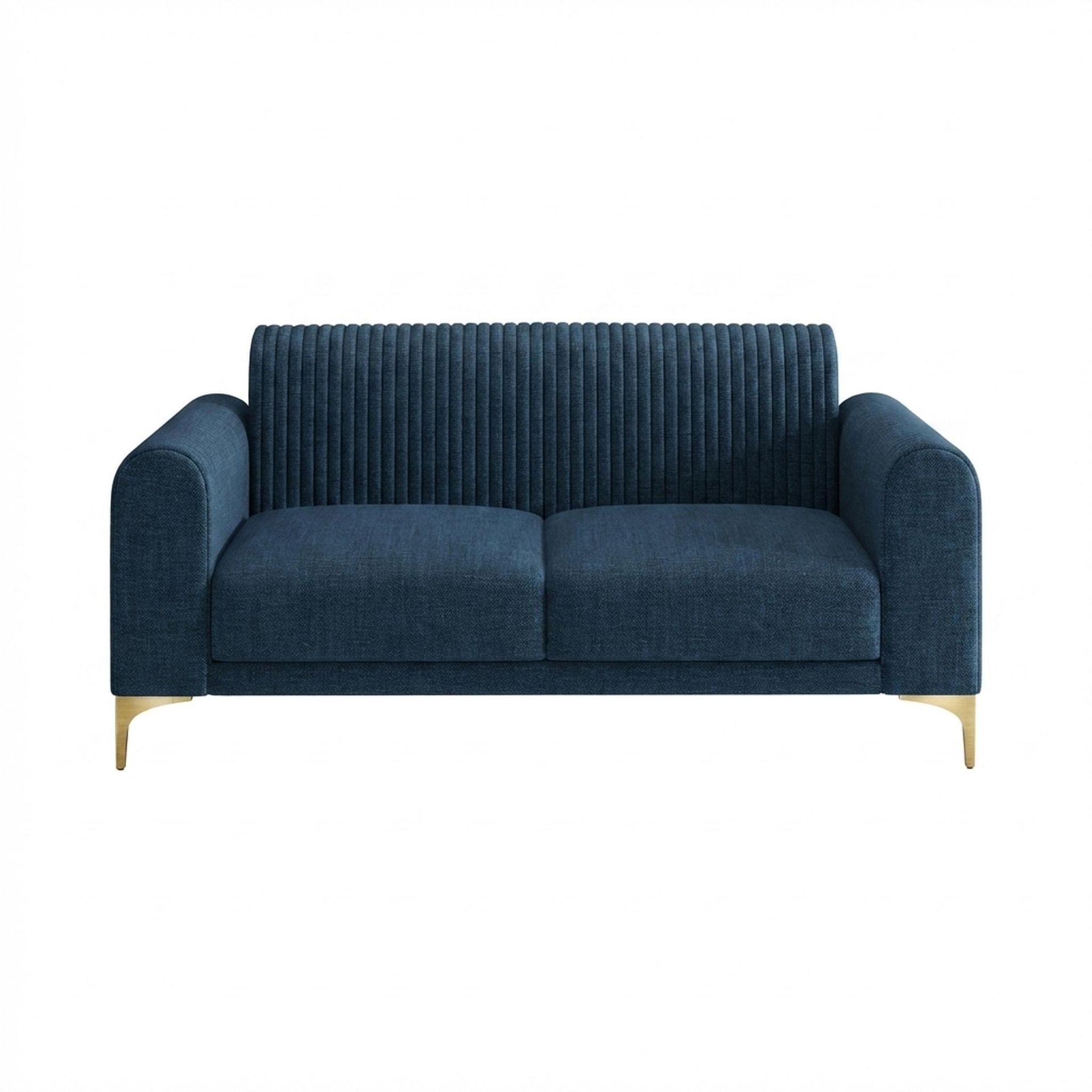 Hayden Home Premium Paris 2 Seater Sofa, PVD Brushed Gold Leg, Premium Steel Blue Upholstery