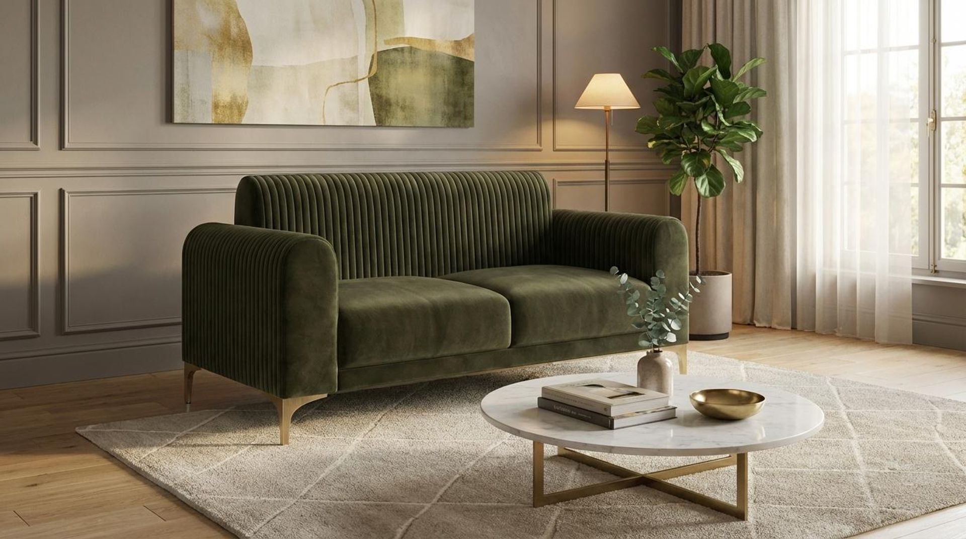 Hayden Home Premium Paris 2 Seater Sofa, PVD Brushed Gold Leg, Premium Emerald Upholstery