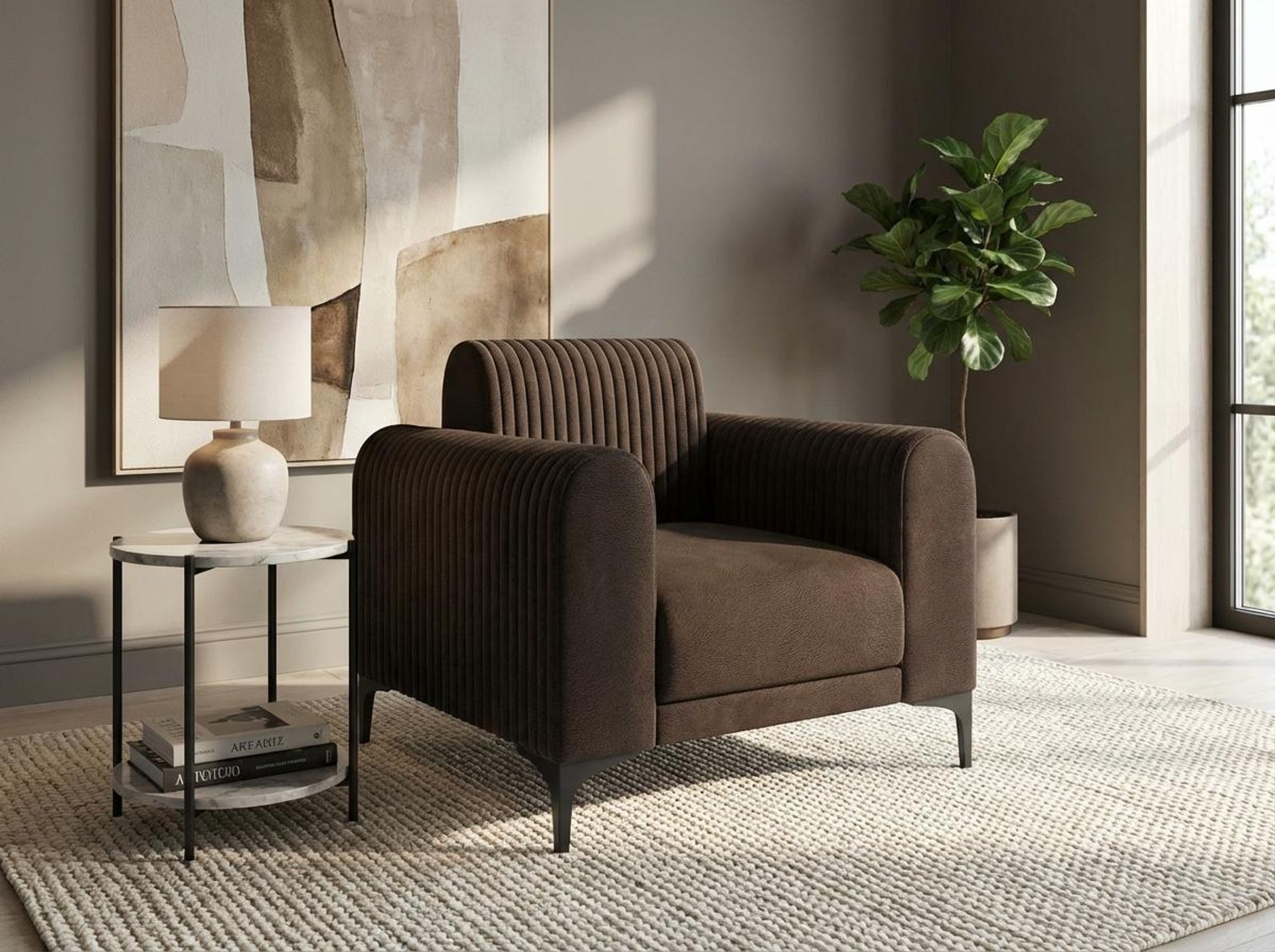Hayden Home Premium Paris 1 Seater Sofa, Matt Black Leg, Essential Beige Brown Upholstery