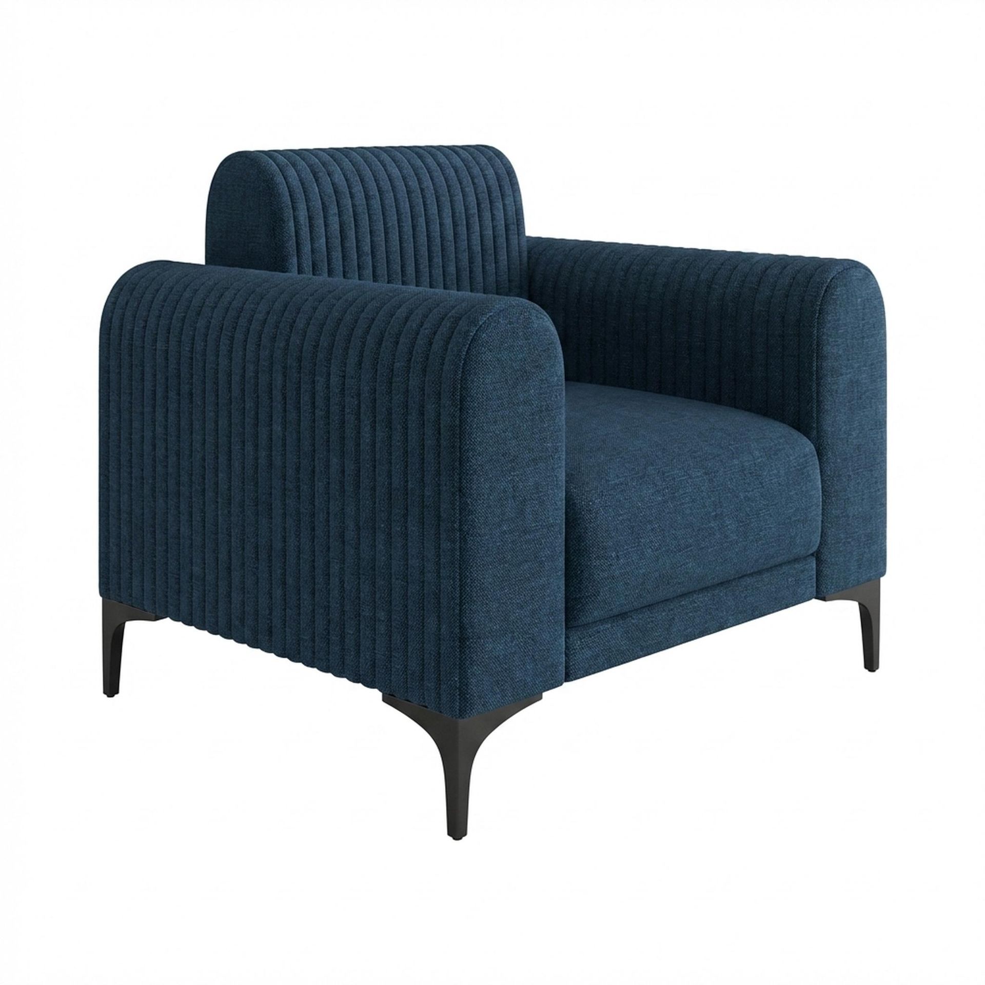 Hayden Home Premium Paris 1 Seater Sofa, Matt Black Leg, Premium Steel Blue Upholstery